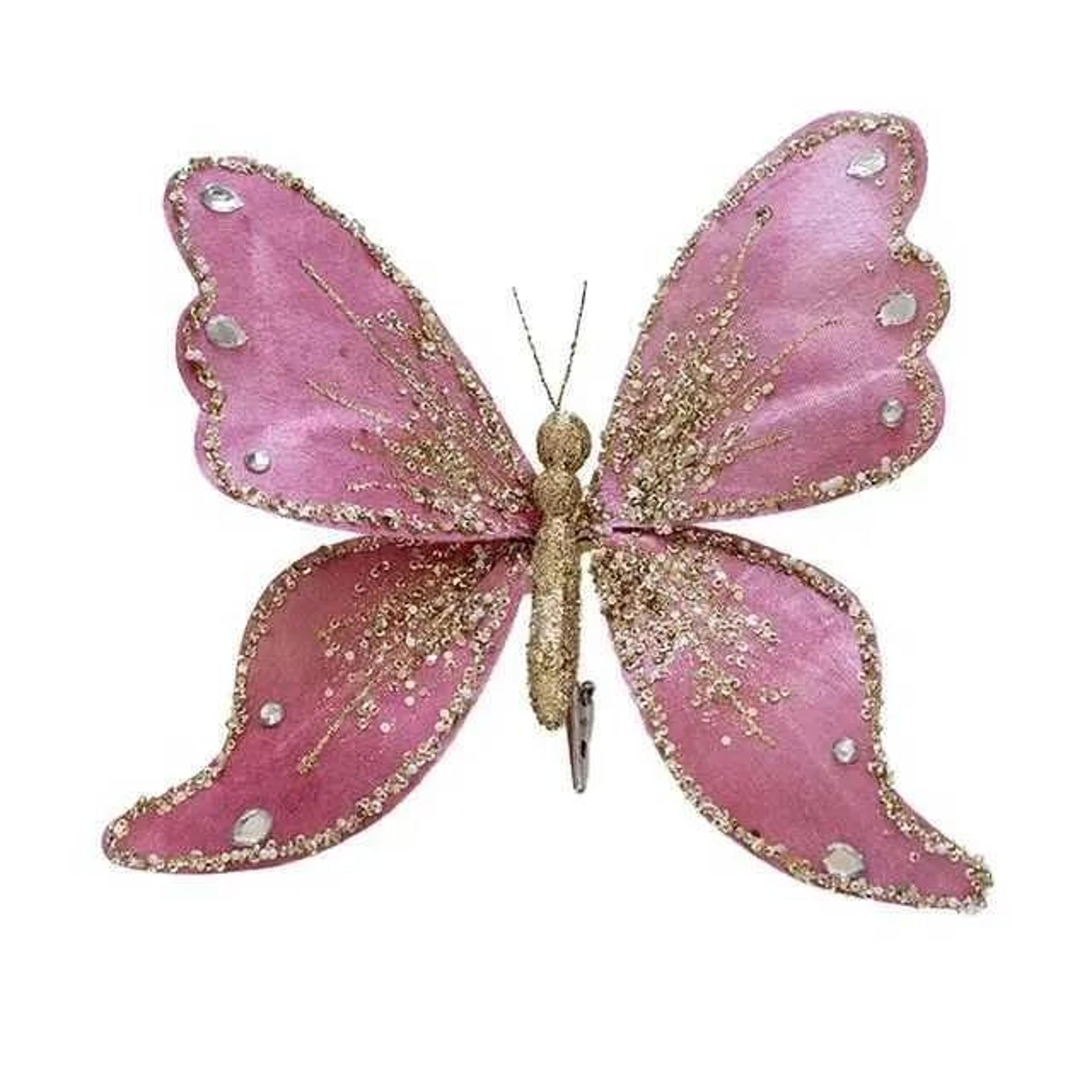 christmas glitter butterfly ornament with metal clip for tree and wreath decor