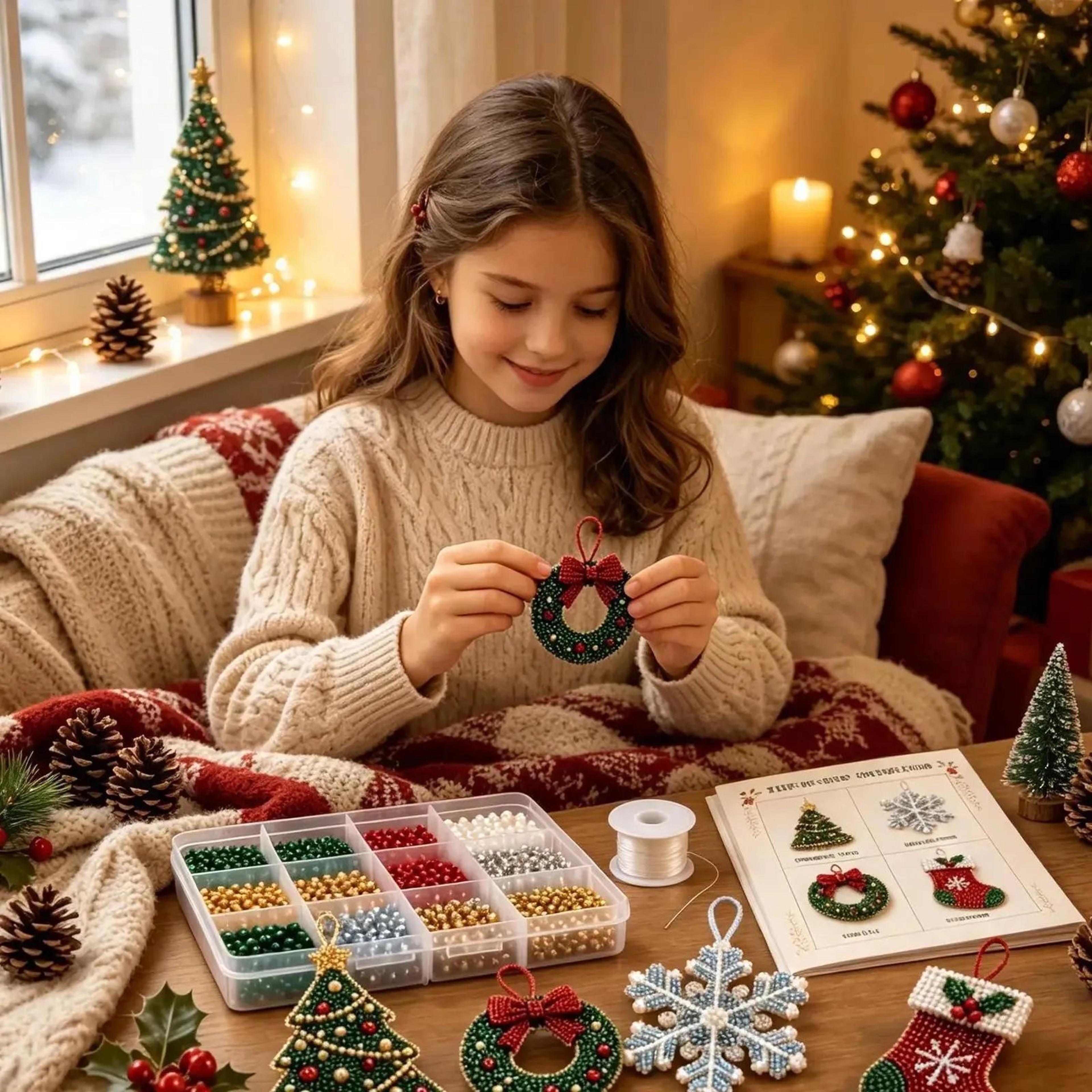 Christmas Tree And Snowflake Bead Craft Kit For Beginners 1