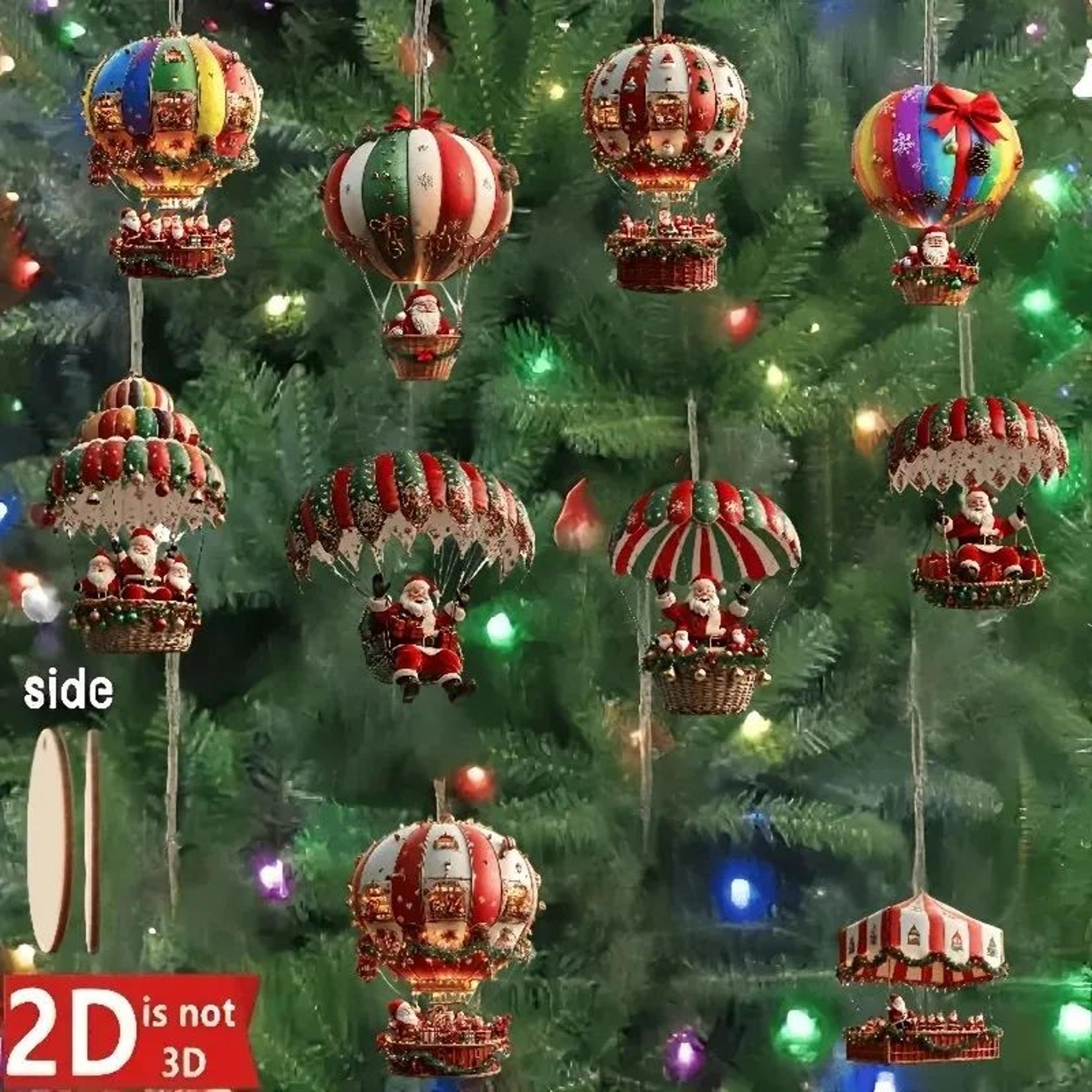 Christmas Wooden Hot Air Balloon Ornaments Santa Claus Hanging Decor 3