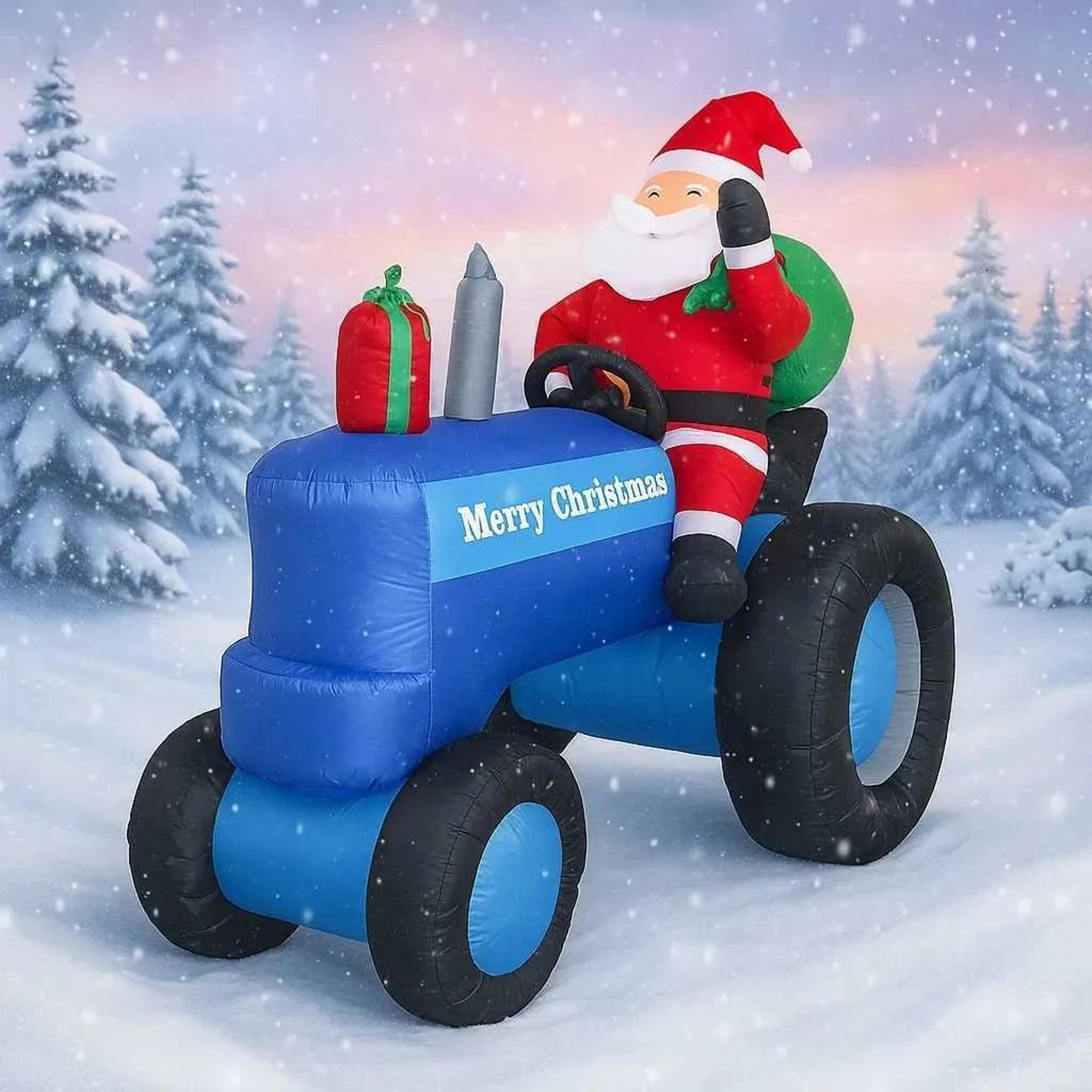 Inflatable Santa Driving Tractor With LED Lights For Christmas Yard Decor 2