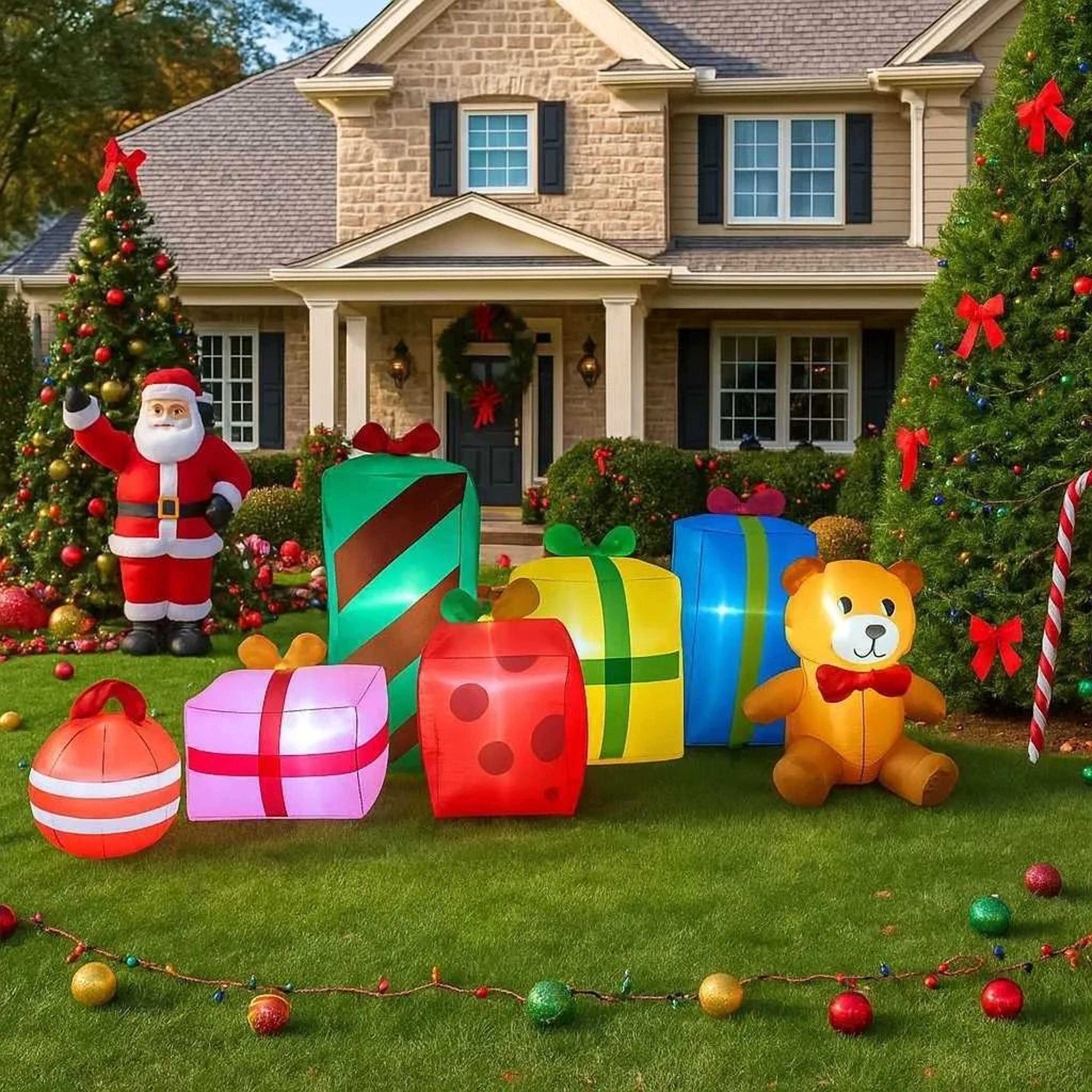 inflatable santa teddy bear with led lights for outdoor christmas decor