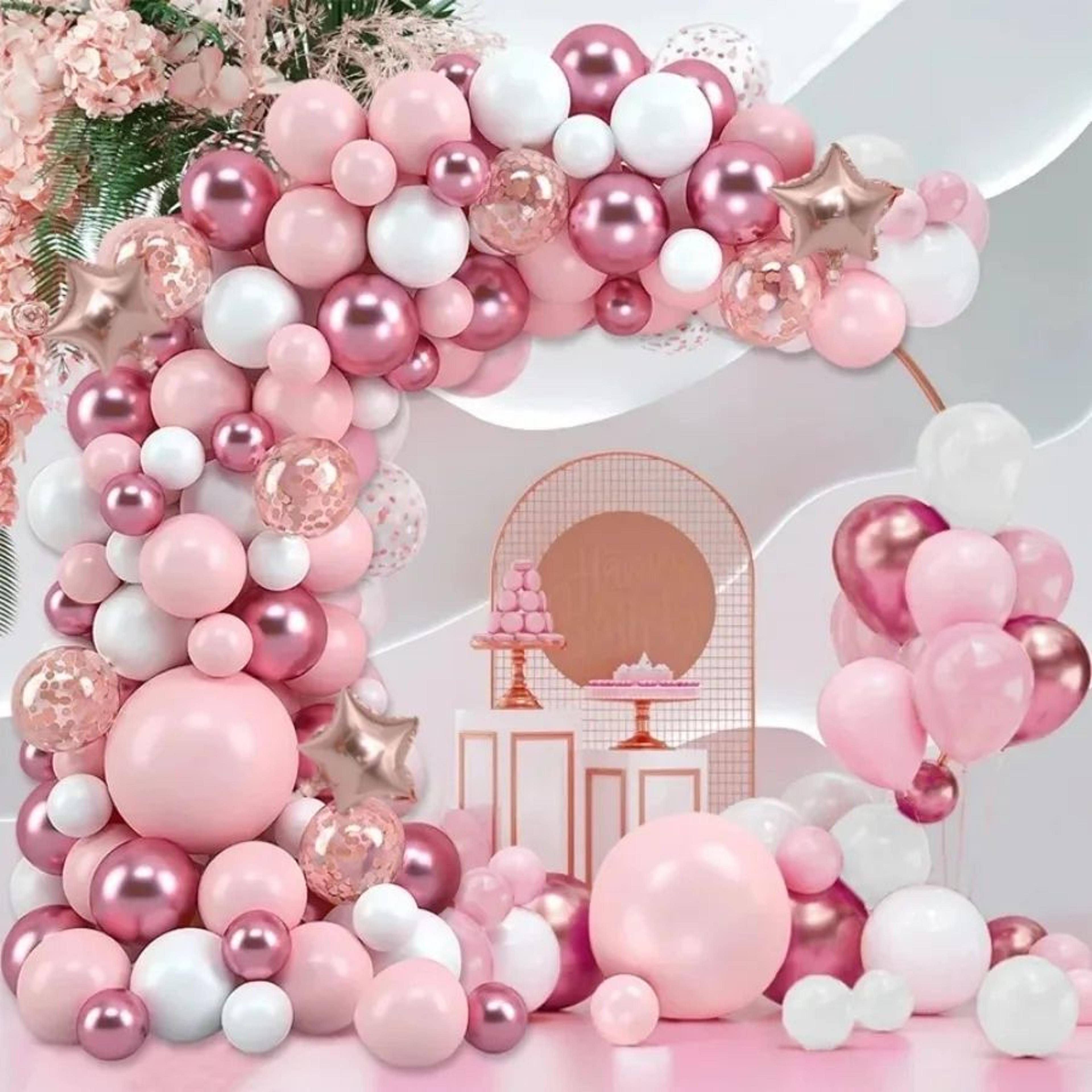 pink rose gold balloon garland arch kit for birthday parties and baby showers