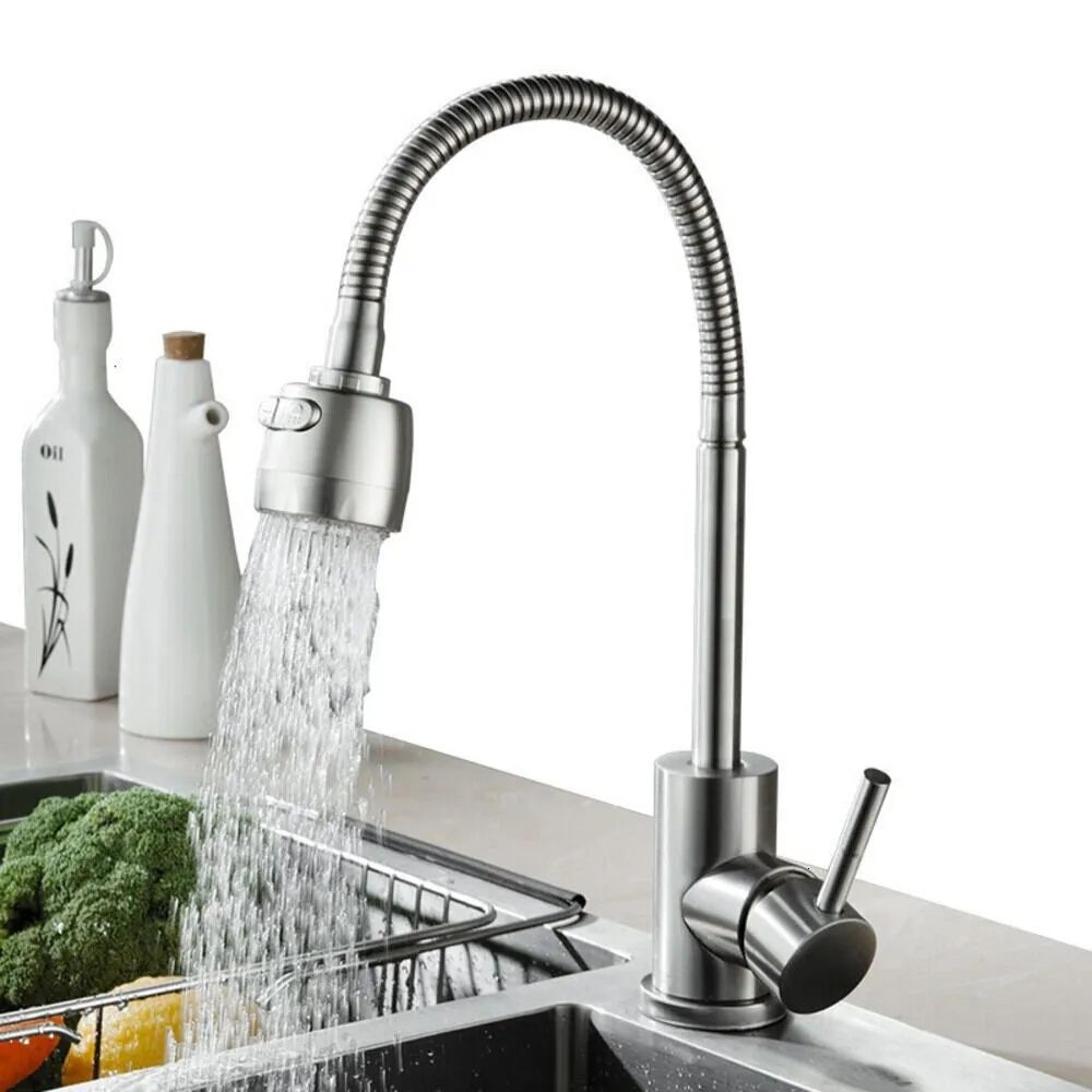 Stainless Steel Kitchen Sink Faucet With Brushed Finish For Hot And Cold Water 1