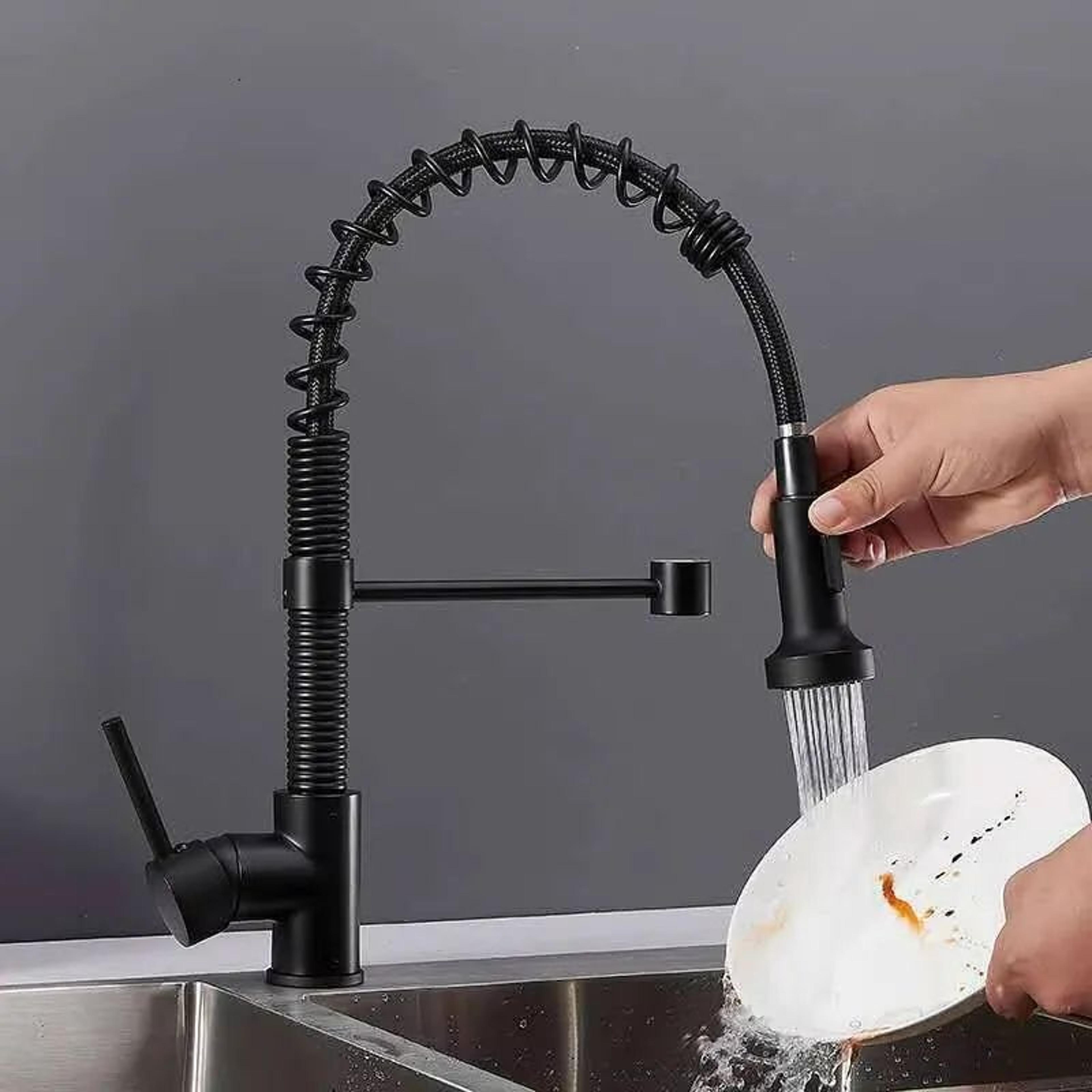 Spring PullOut Kitchen Faucet With Hot And Cold Water Control And Rotating Spout 4