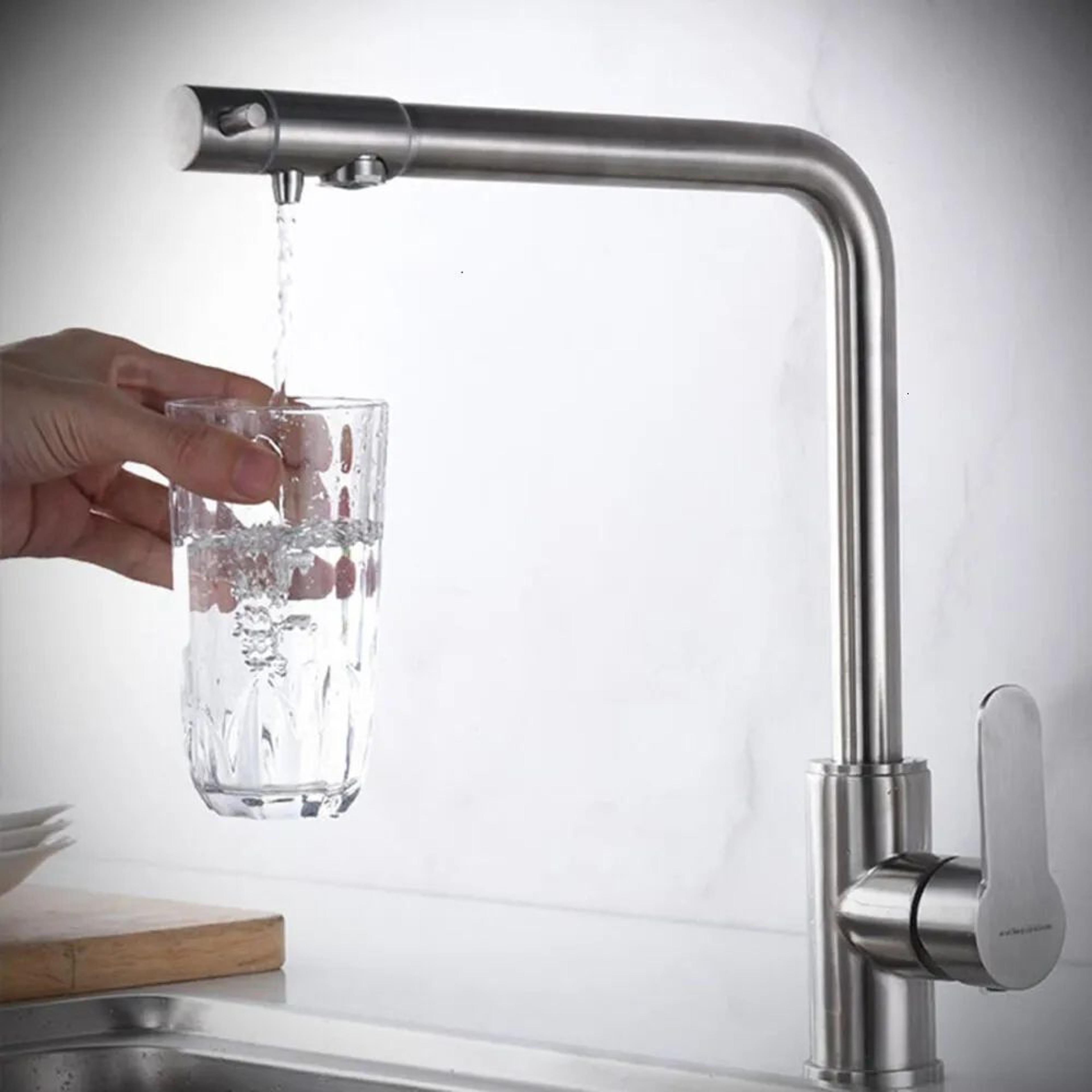 Stainless Steel Kitchen Sink Faucet With Hot And Cold Water Controls And Pressure Boost 1