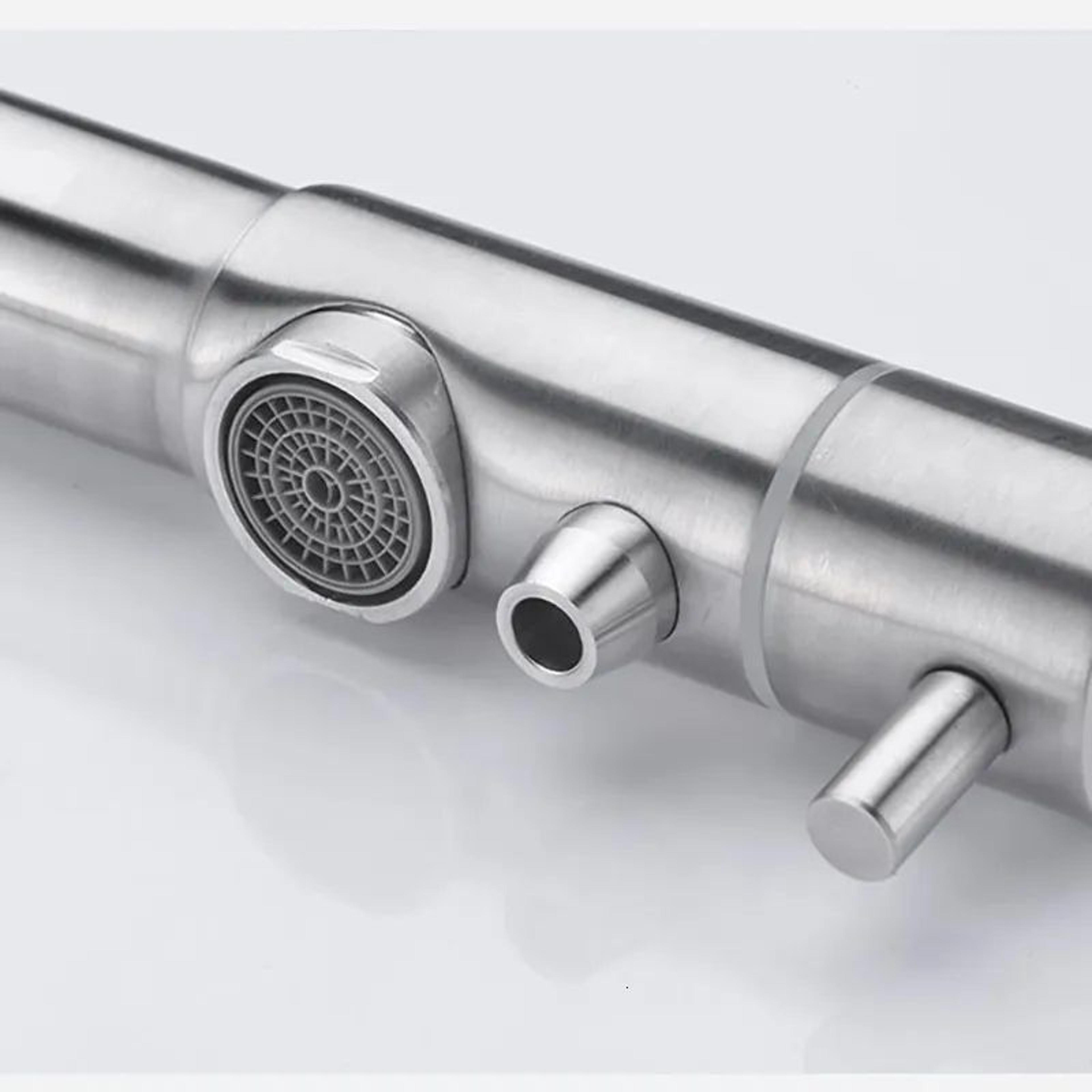 Stainless Steel Kitchen Sink Faucet With Hot And Cold Water Controls And Pressure Boost 4