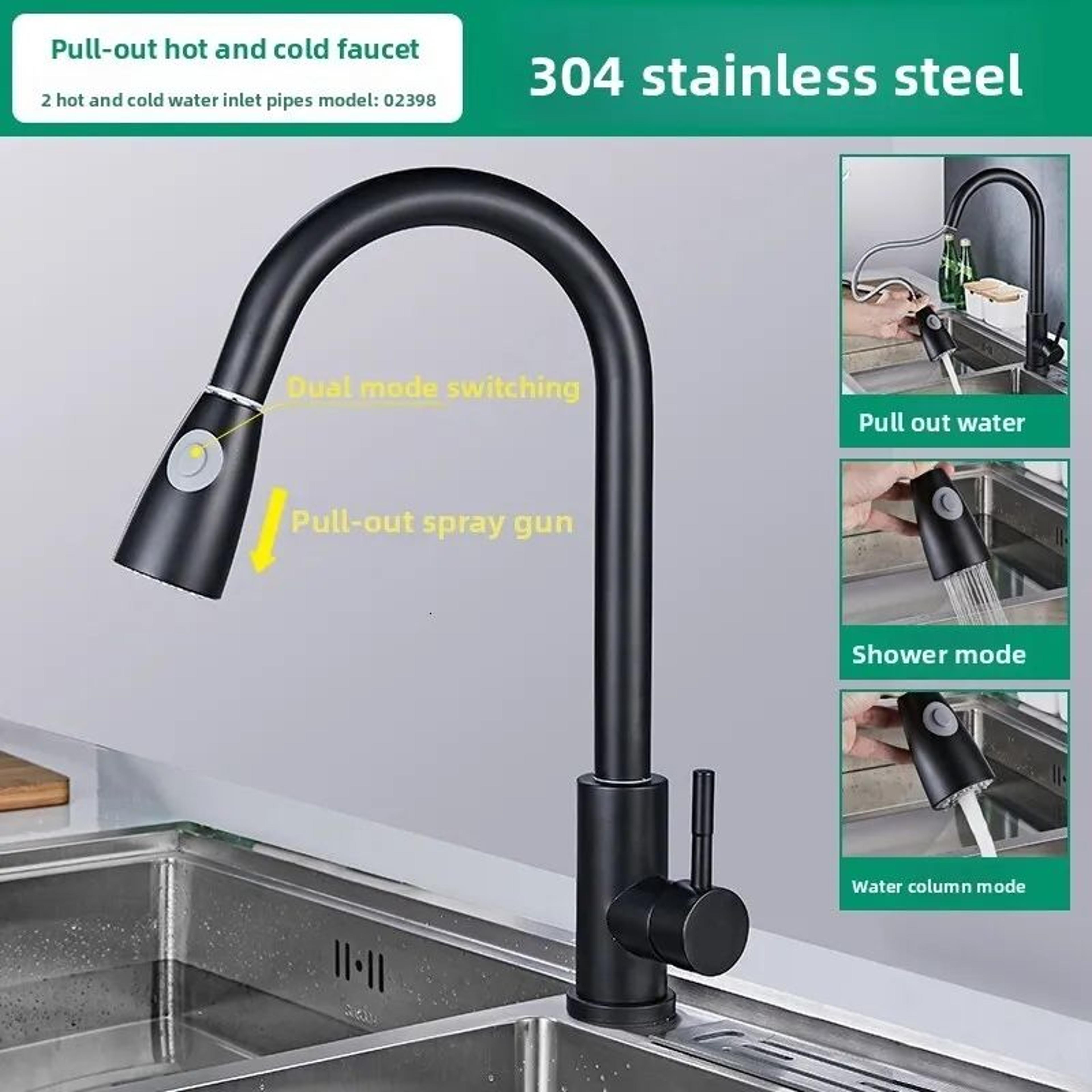 AllCopper PullDown Kitchen Faucet With Retractable Hose For Hot And Cold Water 5