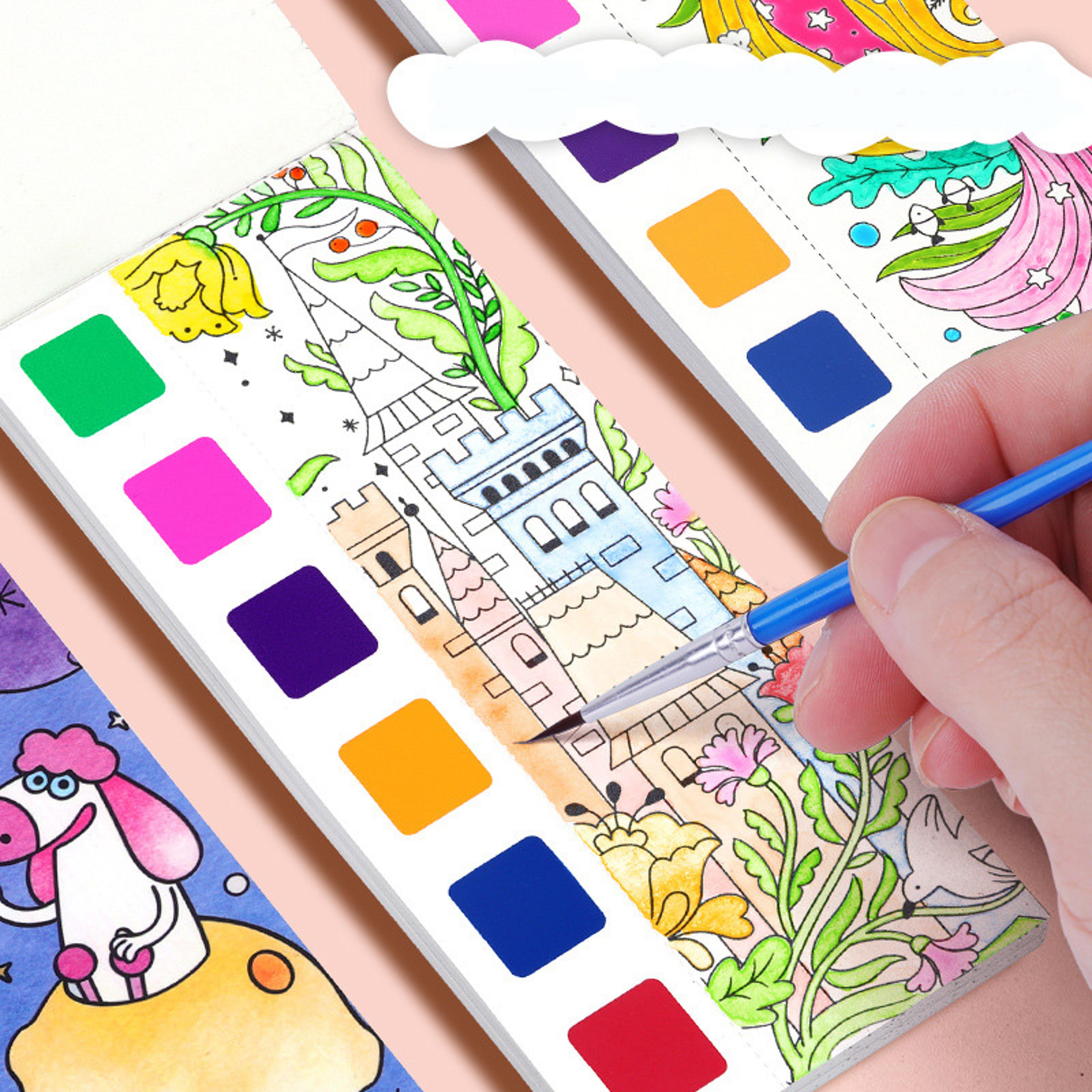 childrens watercolor coloring book, built in pens, christmas gifts, easter and thanksgiving drawing toys
