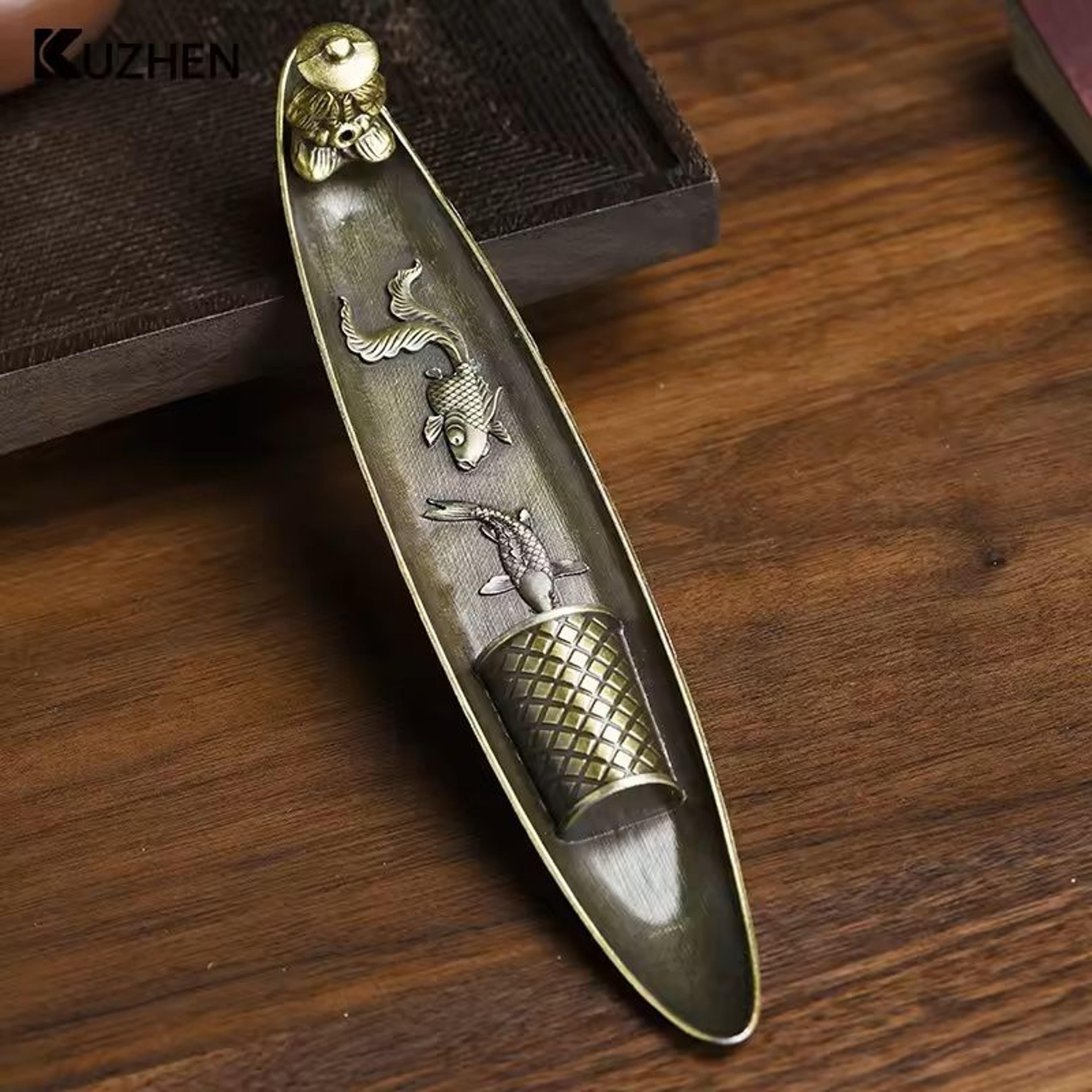 boat-style incense holder old man fishing– japanese-inspired aromatherapy burner