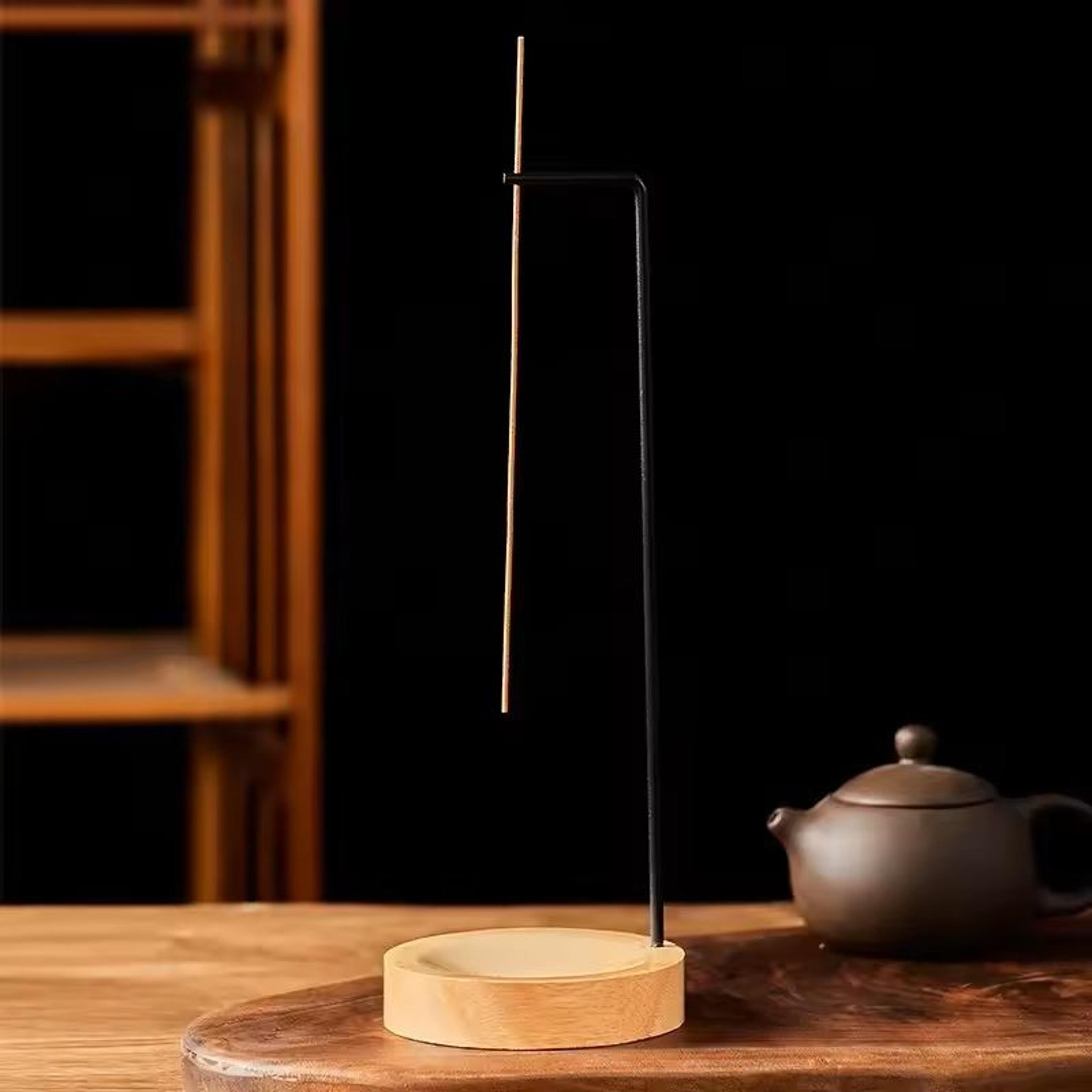 upside-down wooden incense burner tray – round stick holder for home, yoga & meditation