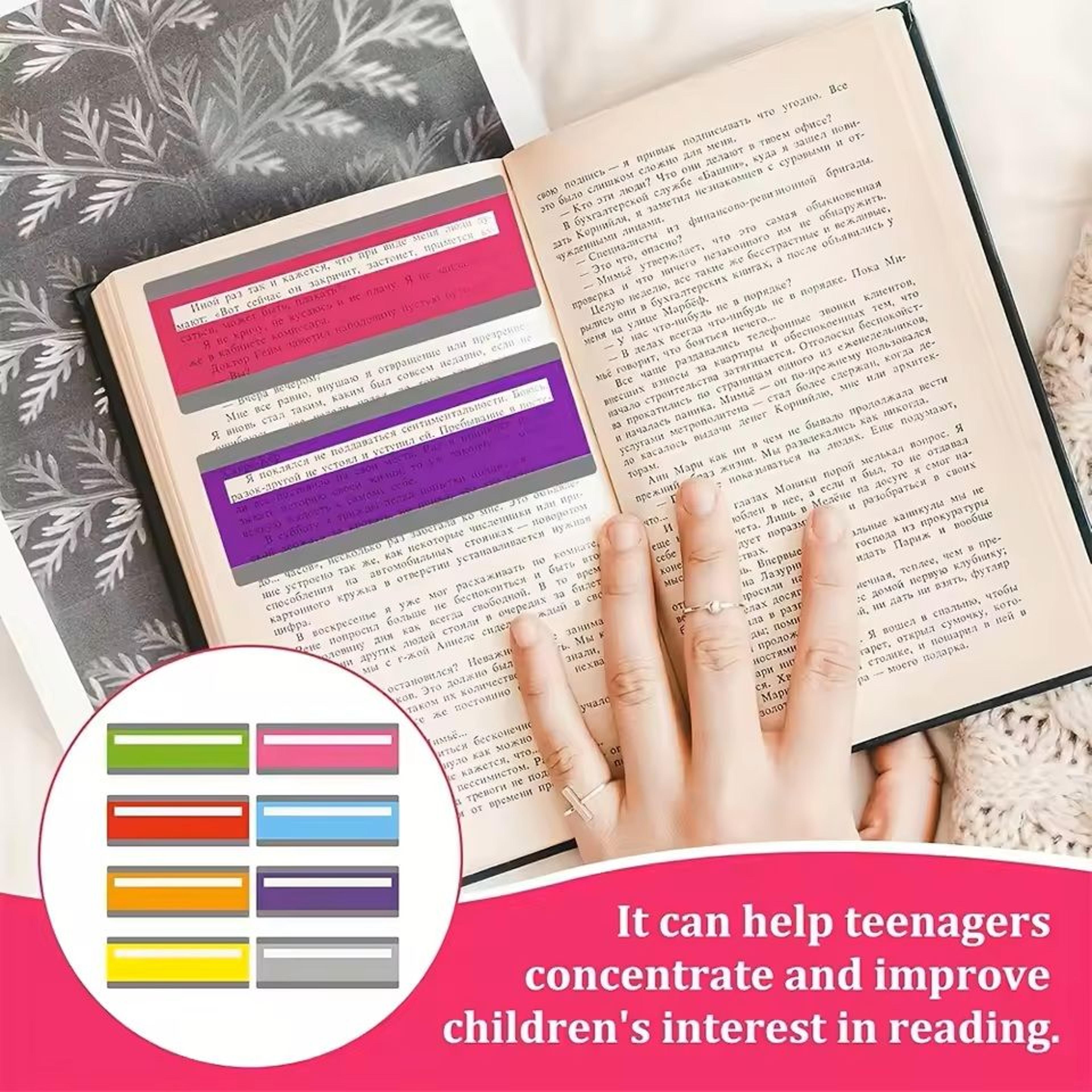 8 piece reading guide set color overlay strips & line tracker bookmark, teacher assistance tool for reading