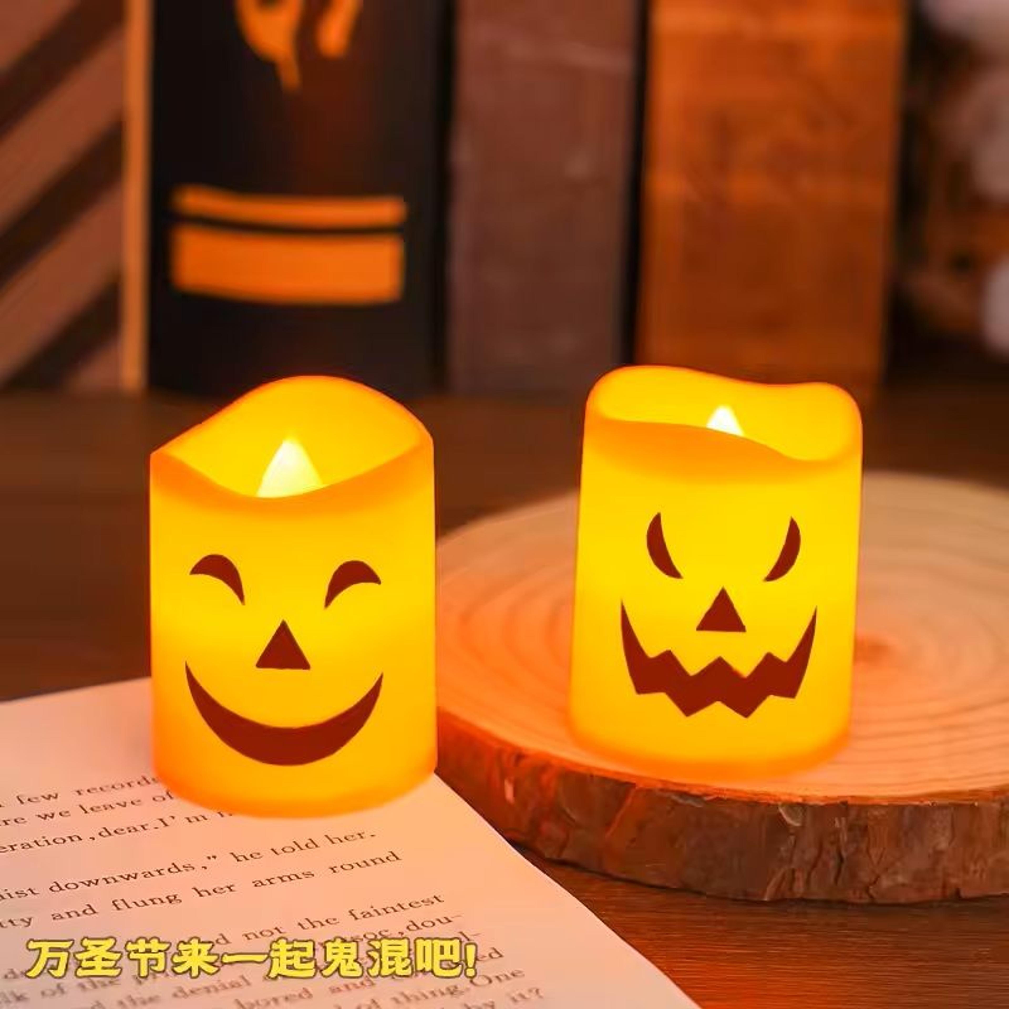 6-piece led candle lights set pumpkin, skull & ghost battery-powered spooky decor for halloween party ambiance