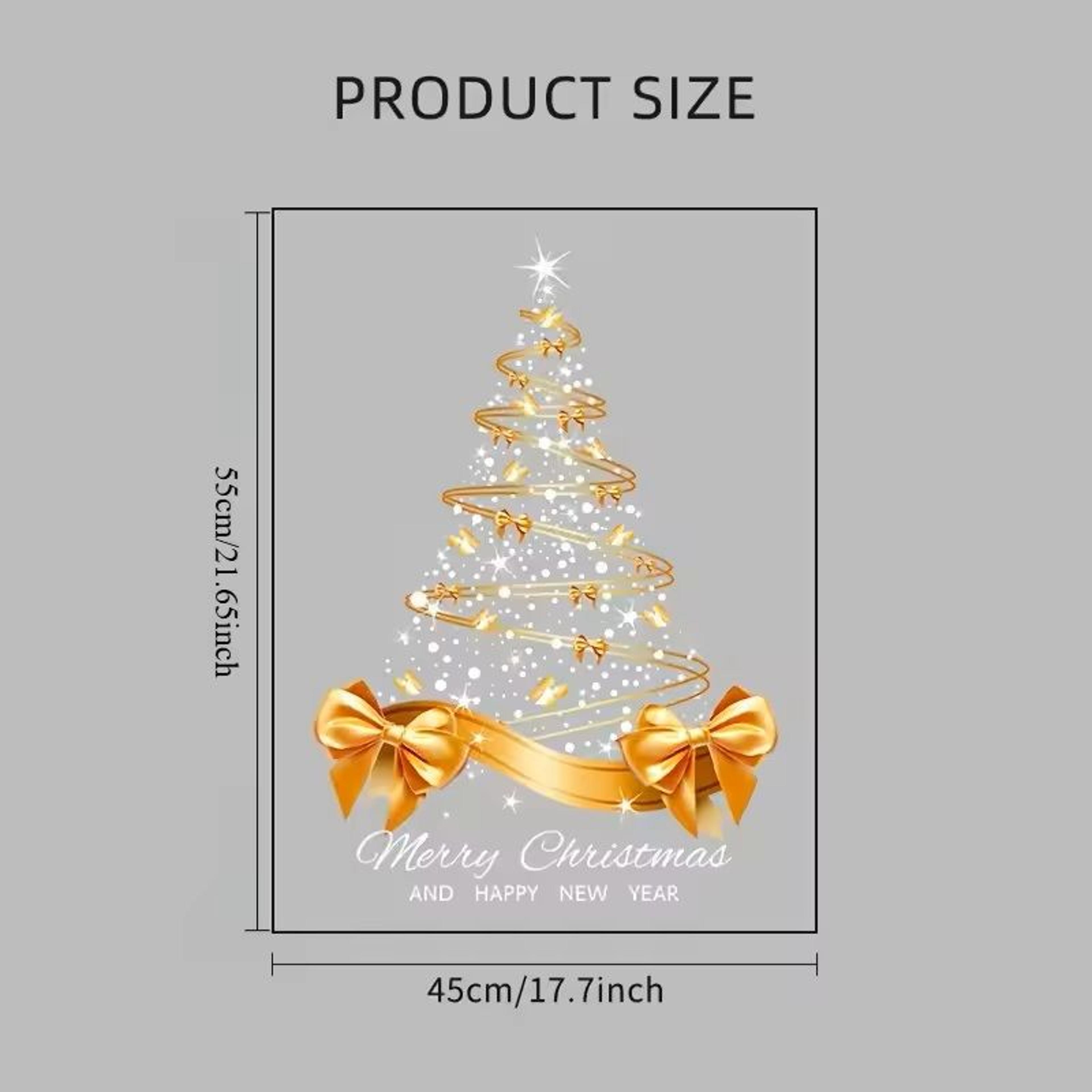 golden christmas tree window stickers – diy merry christmas electrostatic clings for glass, door & window decoration