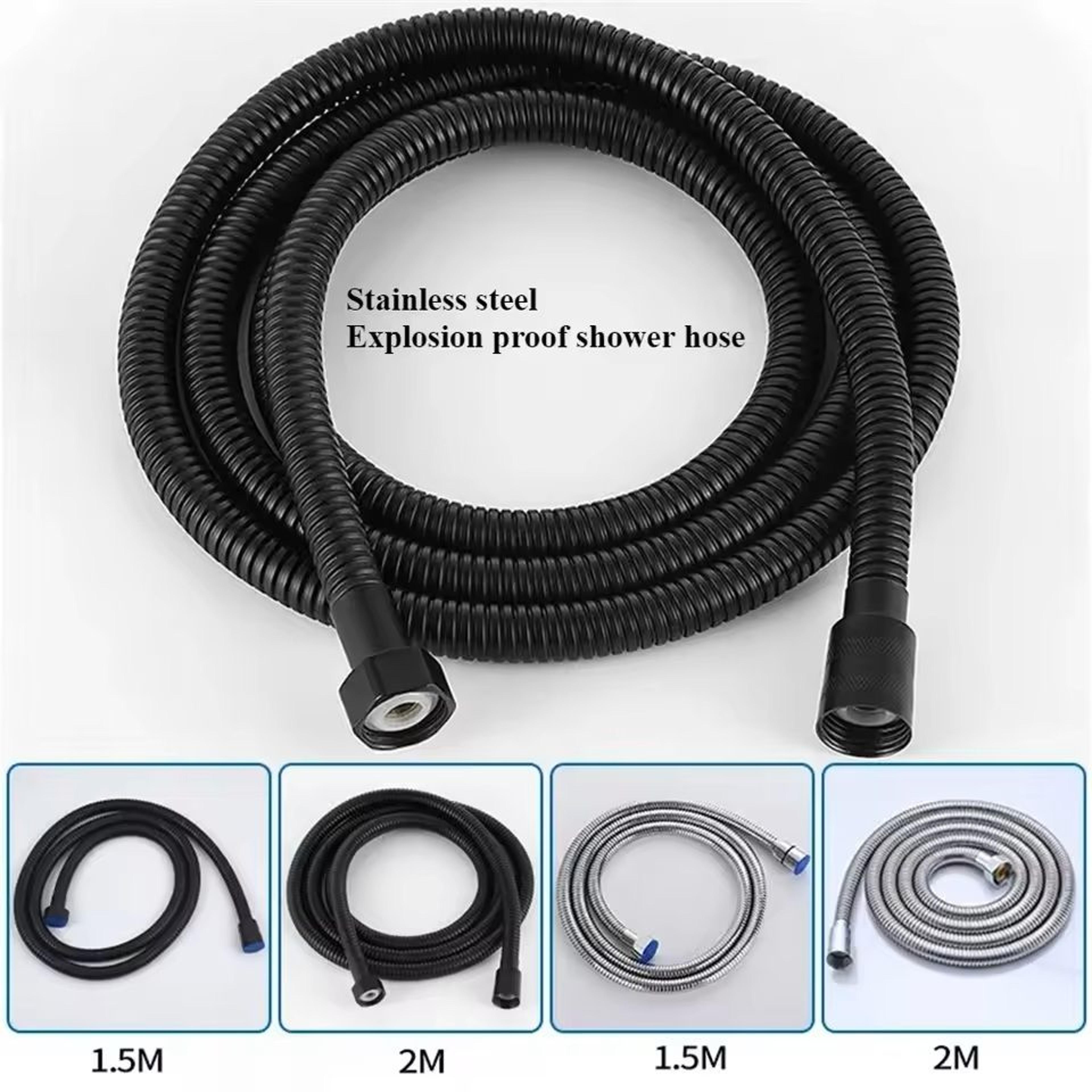 Flexible SUS 304 Stainless Steel Shower Hose  15 M  2 M Black  Silver Bathroom Extension Pipe 2