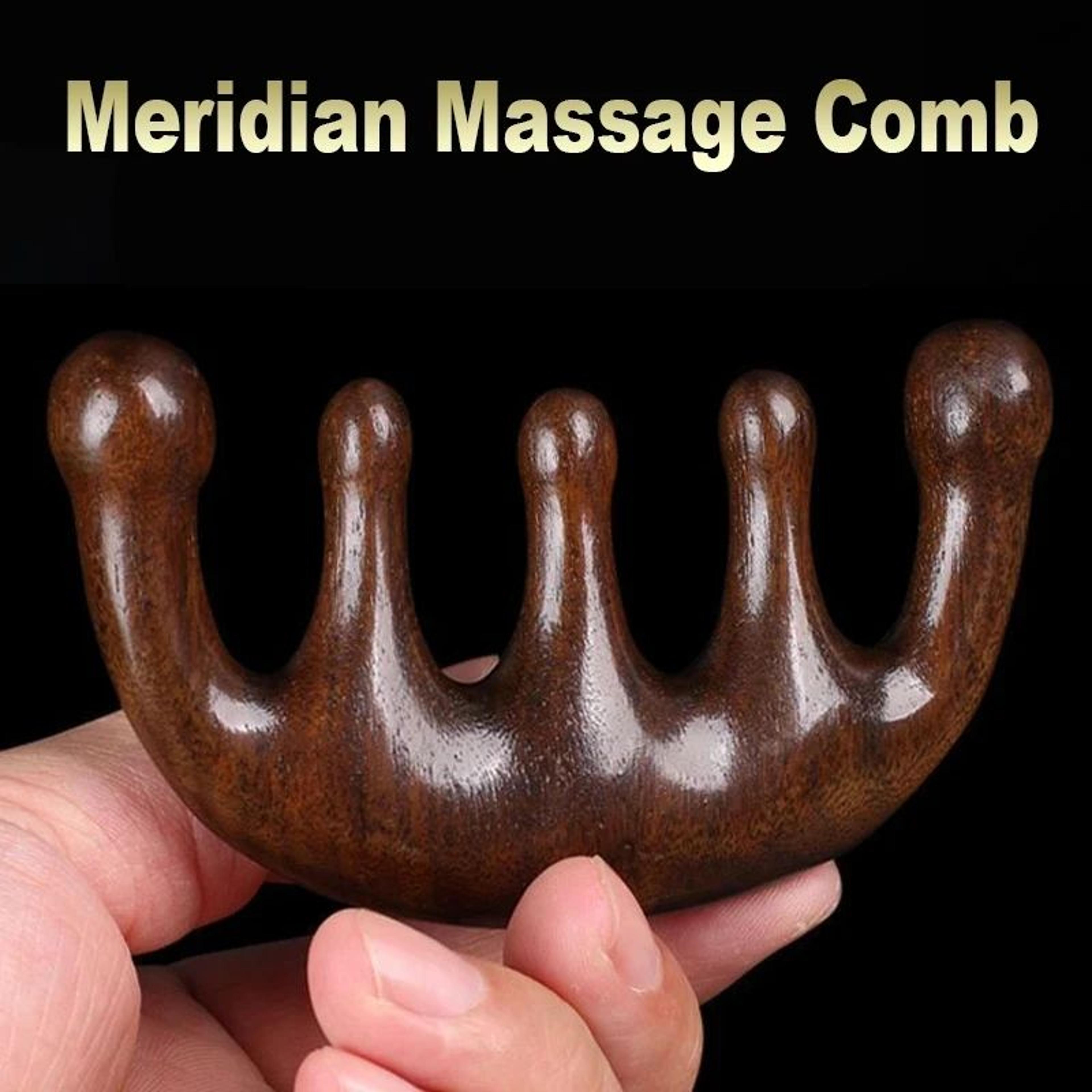 sandalwood meridian massage comb – five-tooth acupuncture scalp comb for blood circulation