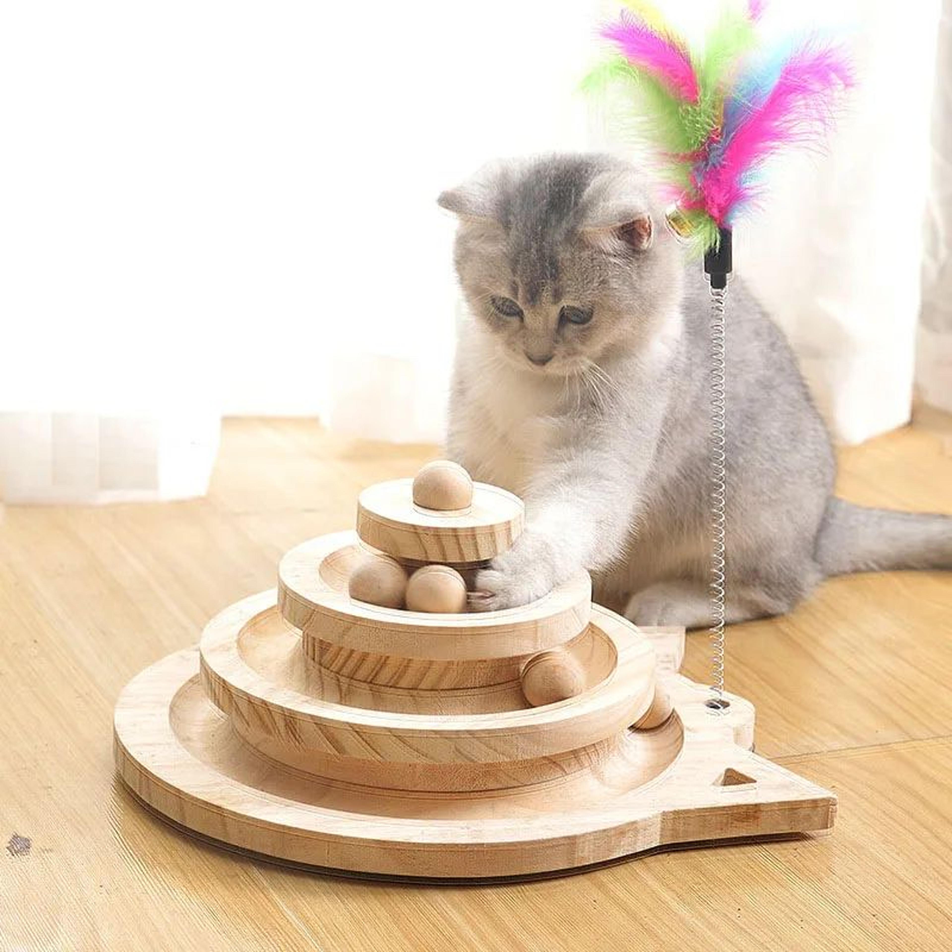 wooden 2–3 level cat track toy tower – interactive ball disc intelligence training toy