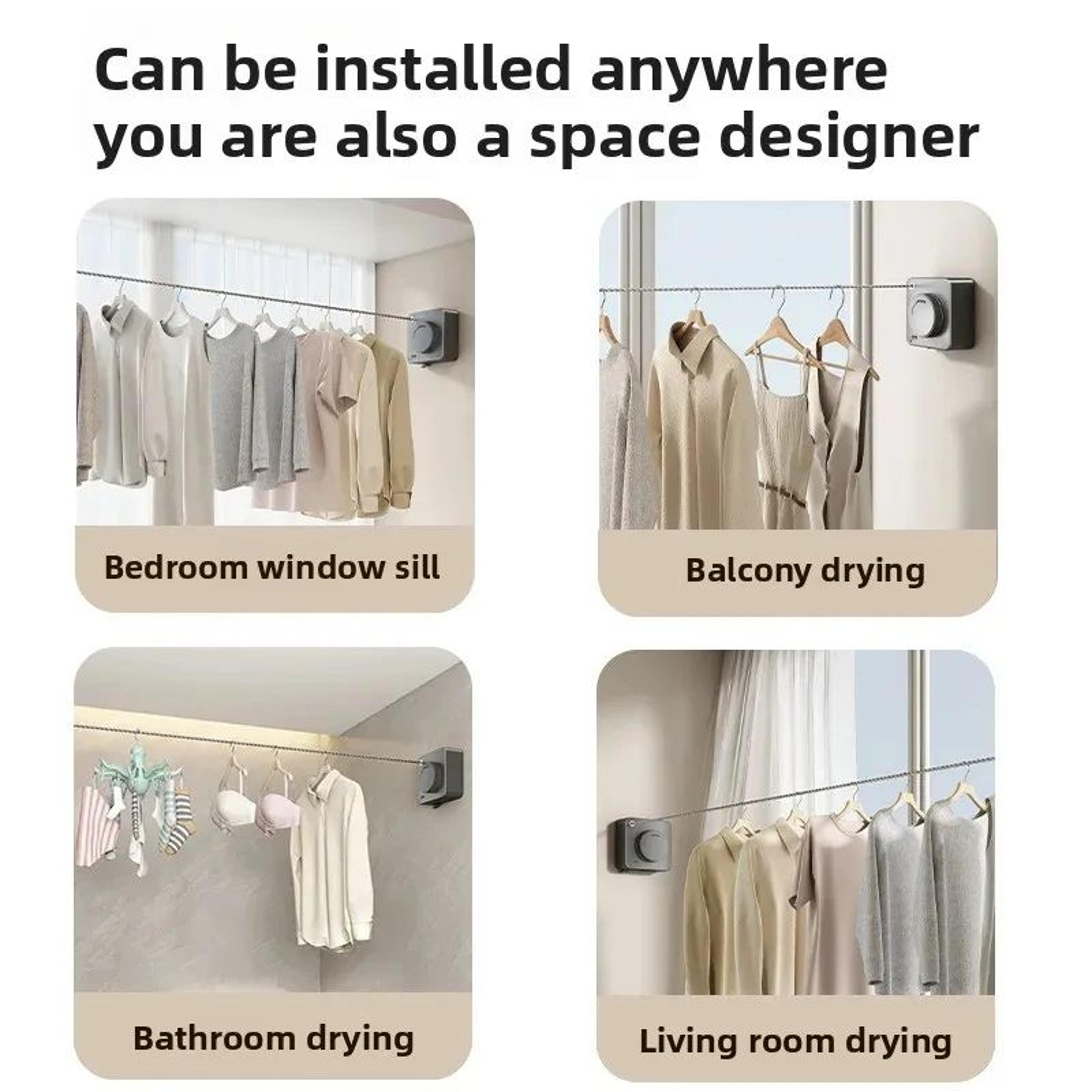 Indoor Retractable Clothesline  Invisible Wall Mounted NonSagging Laundry Drying Line Hanger Rope 4