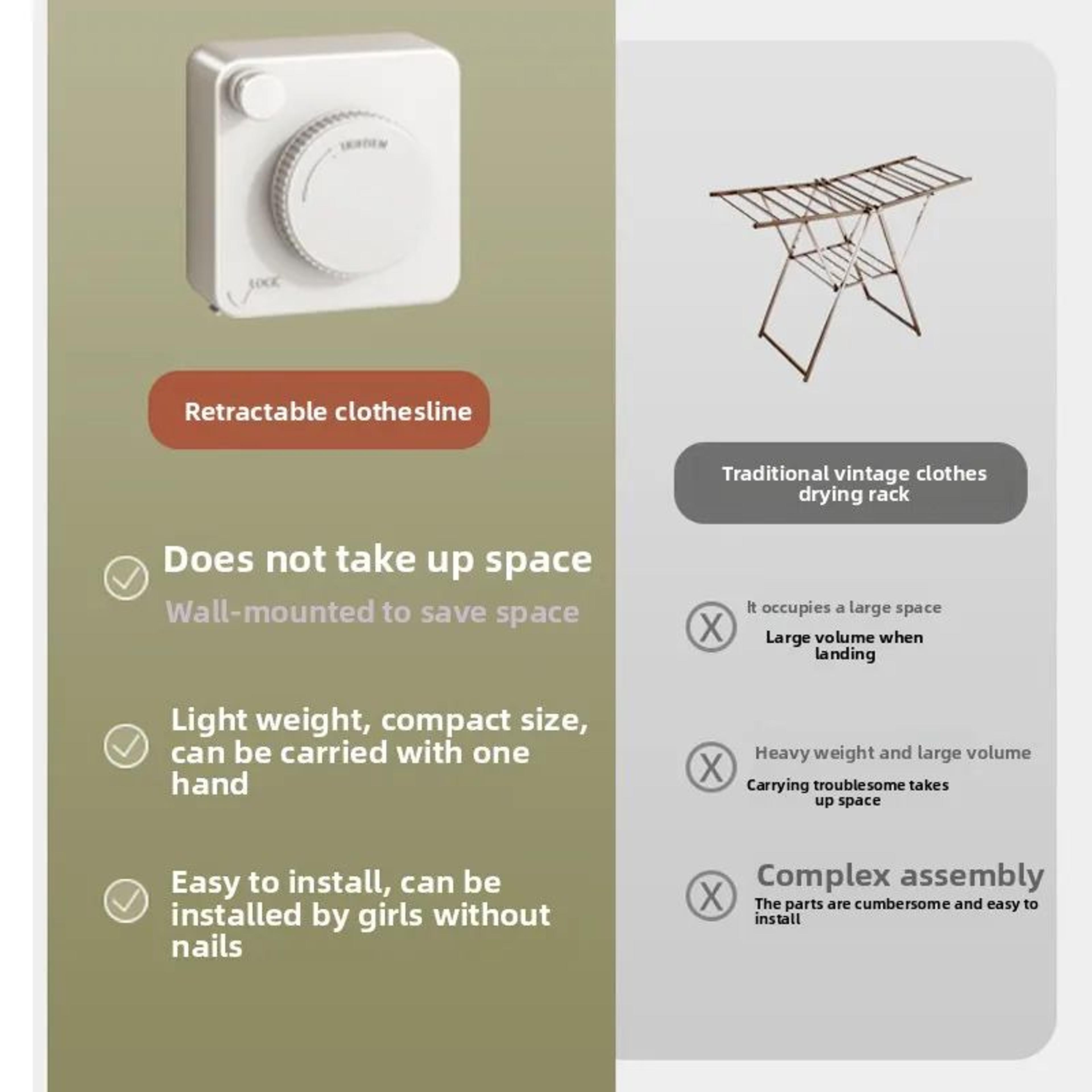 Indoor Retractable Clothesline  Invisible Wall Mounted NonSagging Laundry Drying Line Hanger Rope 5