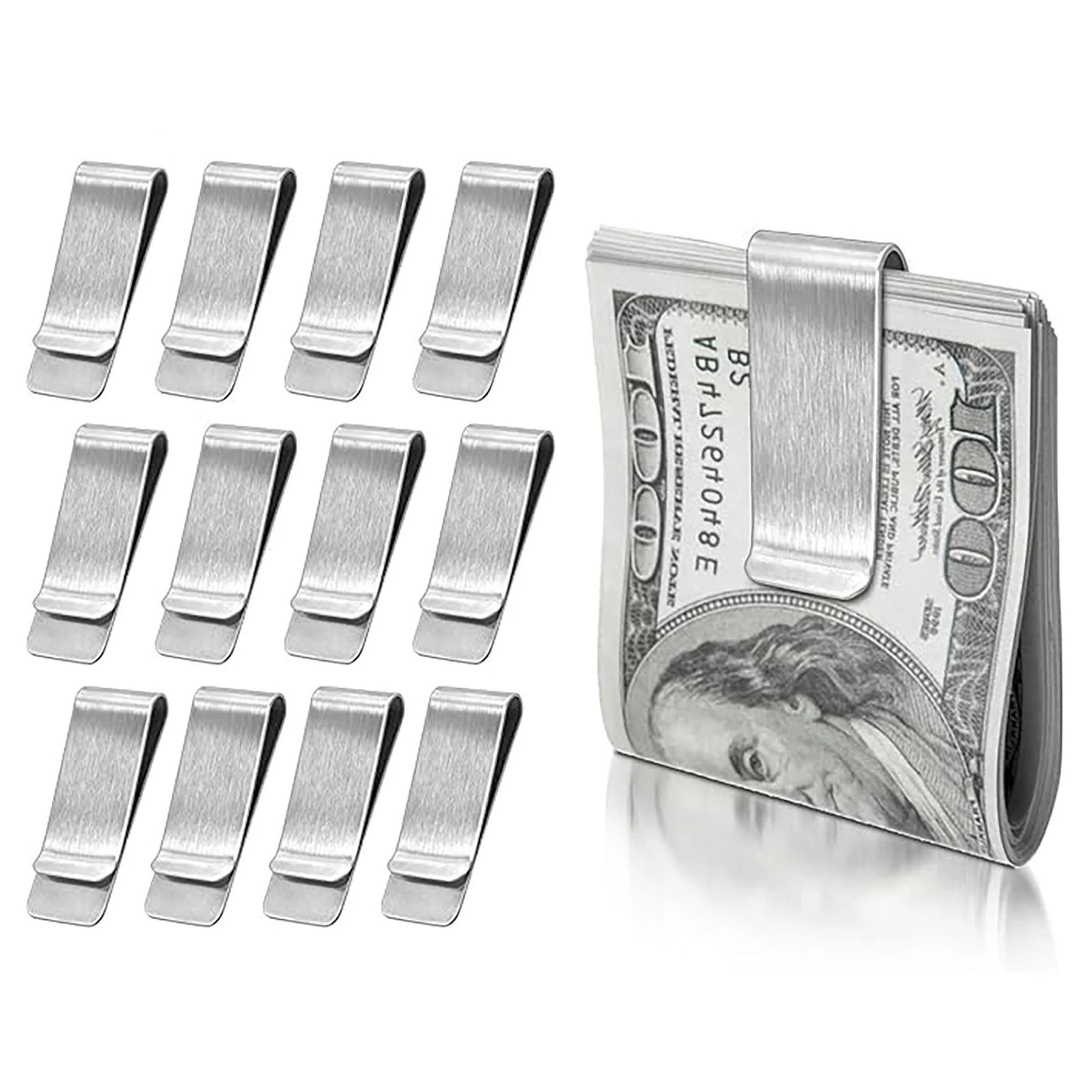 12 pcs stainless steel money clips | ultra-thin slim wallet clip for cash & credit cards, smooth edge pocket holder