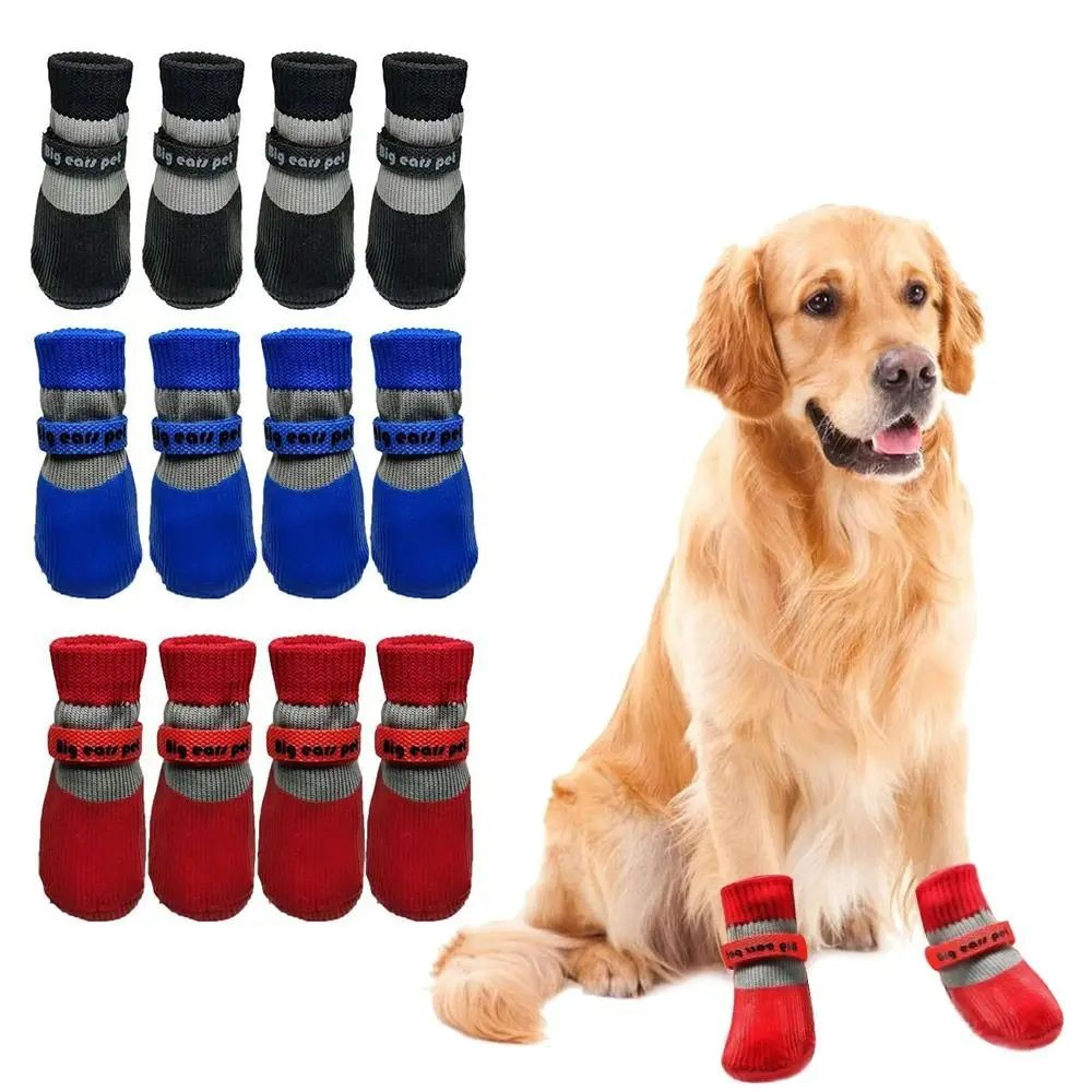 4 pcs waterproof winter dog shoes | warm anti-slip snow boots with soft sole, adjustable paw covers for small dogs