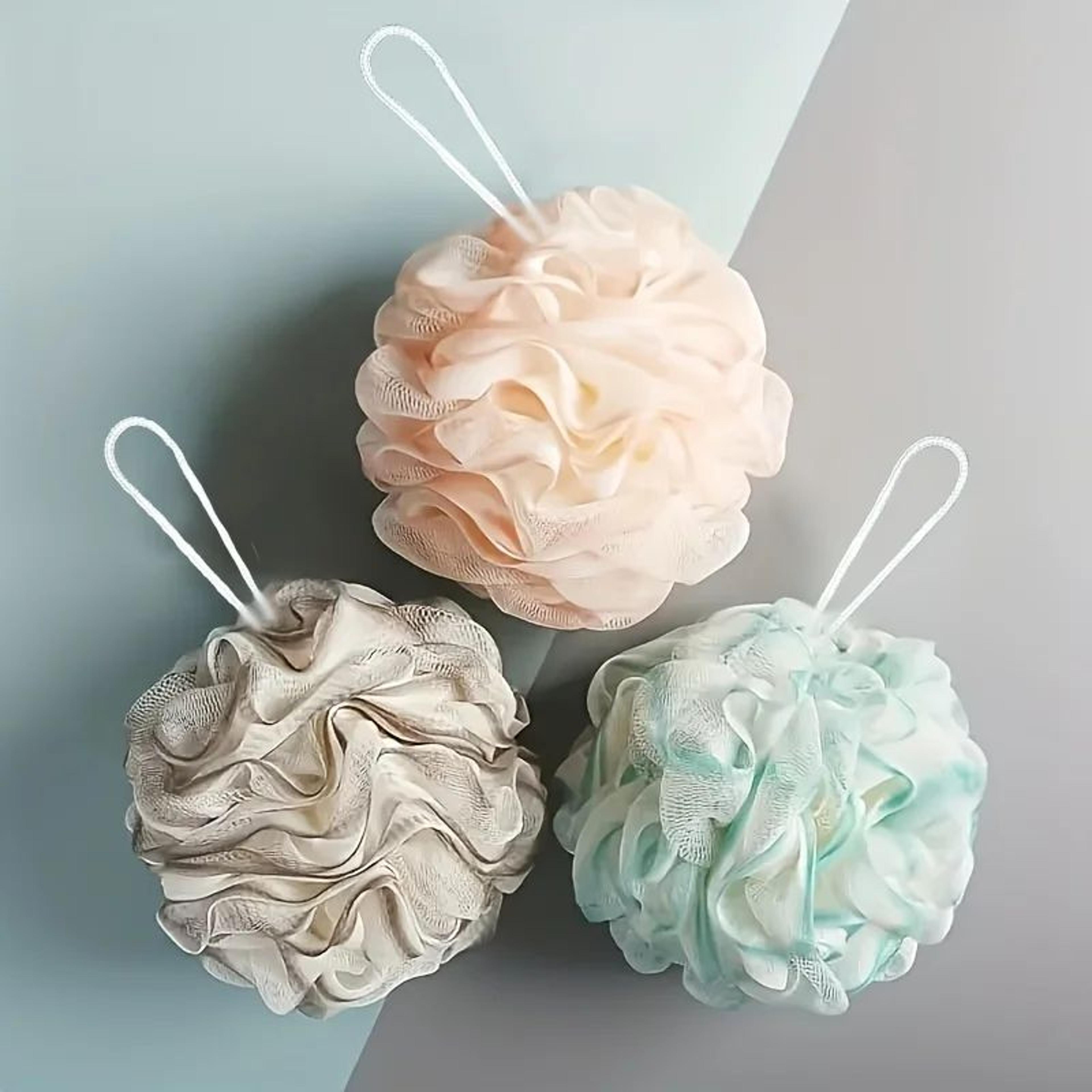 luxury shower loofah bath sponge super soft exfoliating body pouf rich lathering shower ball with hanging loop