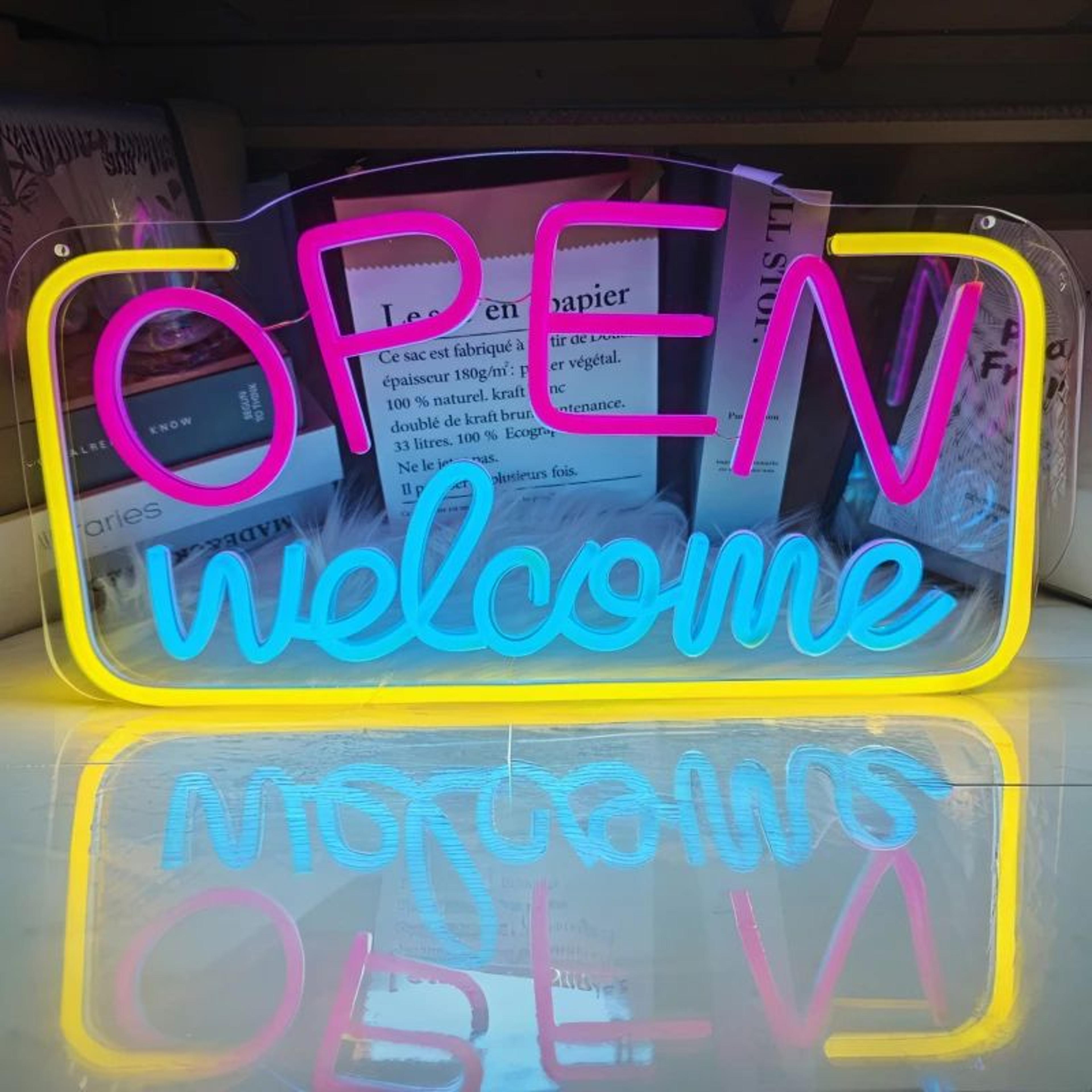 open welcome led neon sign – usb wall mounted bright light with switch for bar, cafe, shop window & party decor
