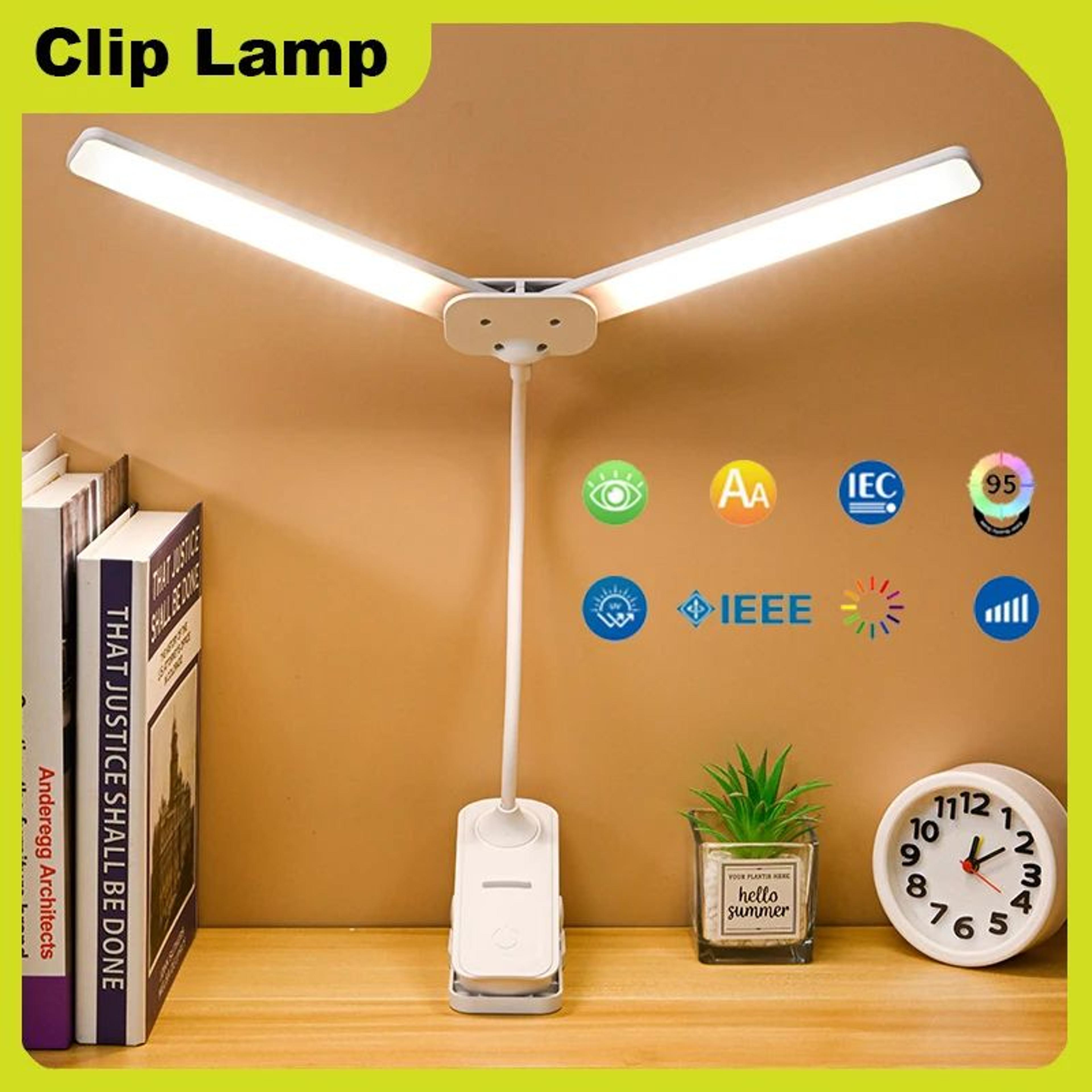 dual head usb-c rechargeable led desk lamp, foldable eye-care dimmable reading light for bedroom dorm study