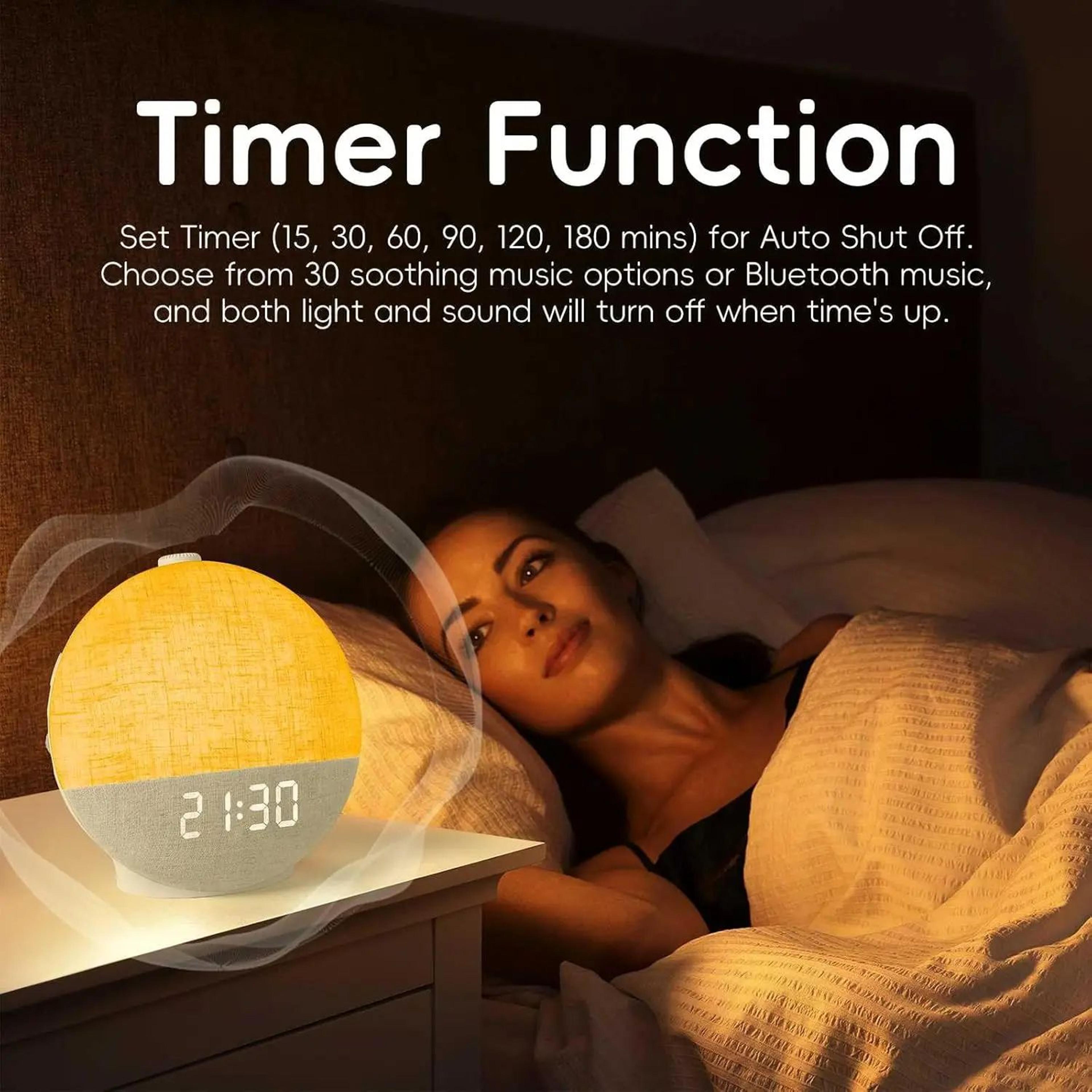 sunrise alarm clock wake up light, white noise sound machine 30 sleep sounds, bluetooth speaker night light for bedroom