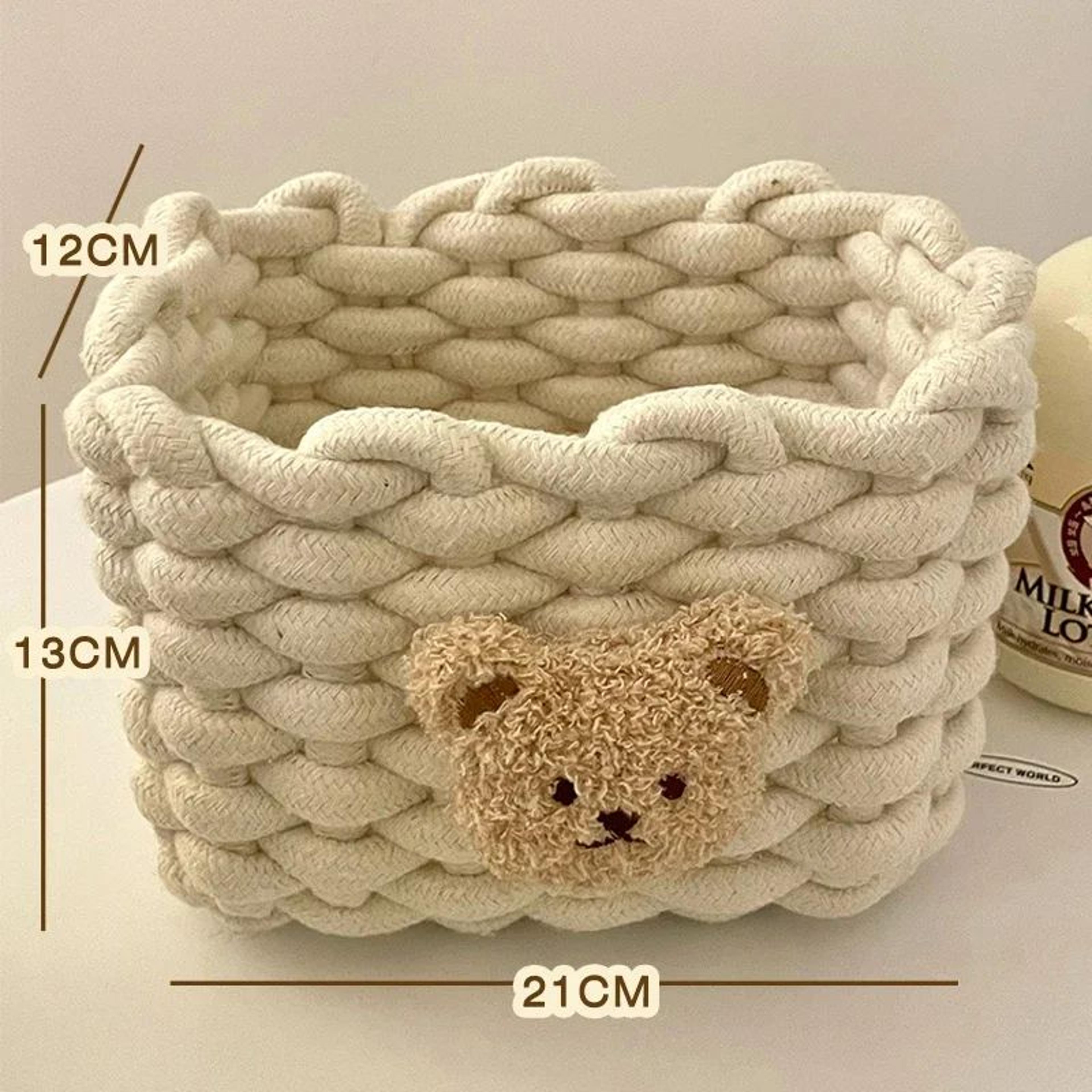 Handmade Cotton Rope Storage Basket Little Bear  Cute Desktop Organizer For Cosmetics Sundries EcoF 7