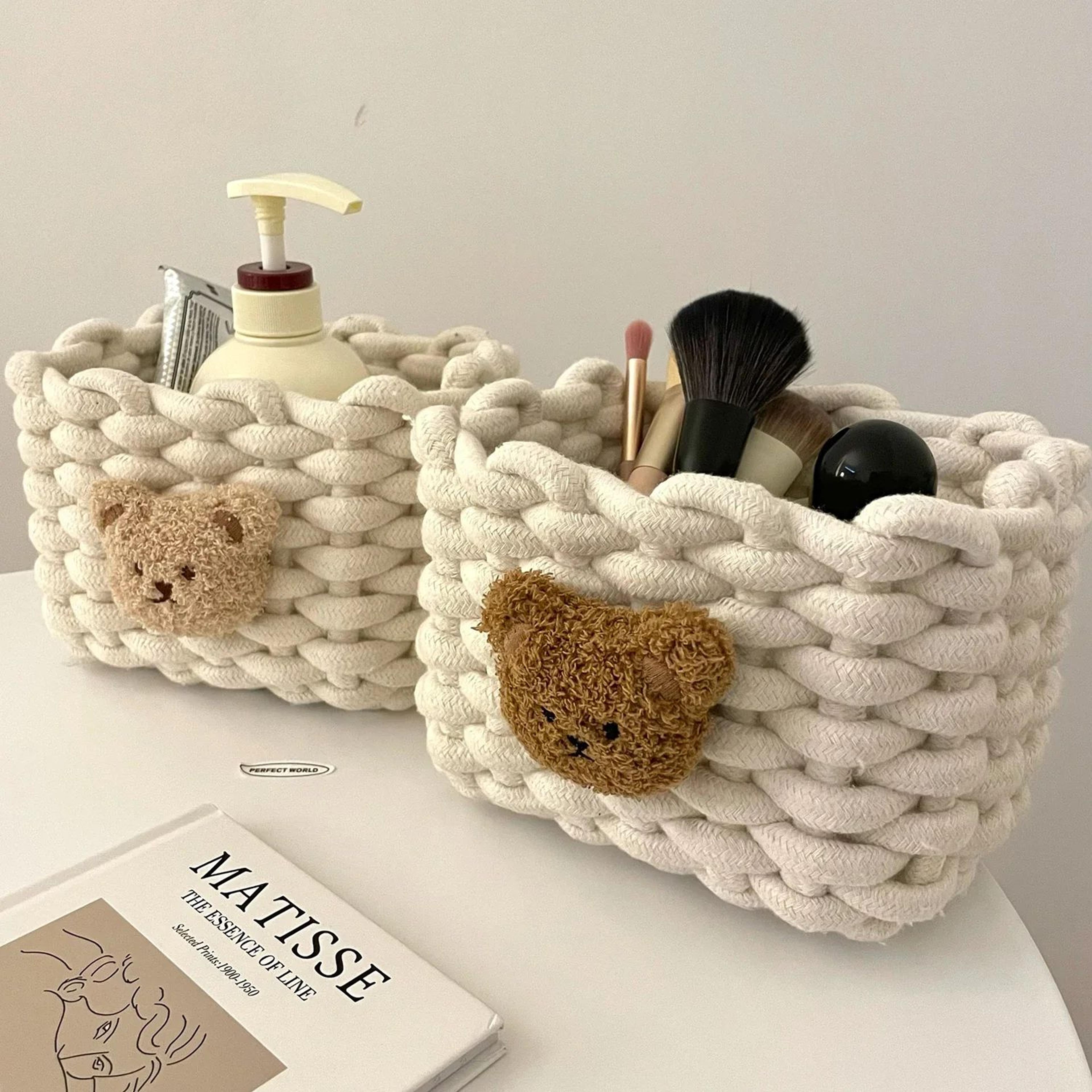 Handmade Cotton Rope Storage Basket Little Bear  Cute Desktop Organizer For Cosmetics Sundries EcoF 8