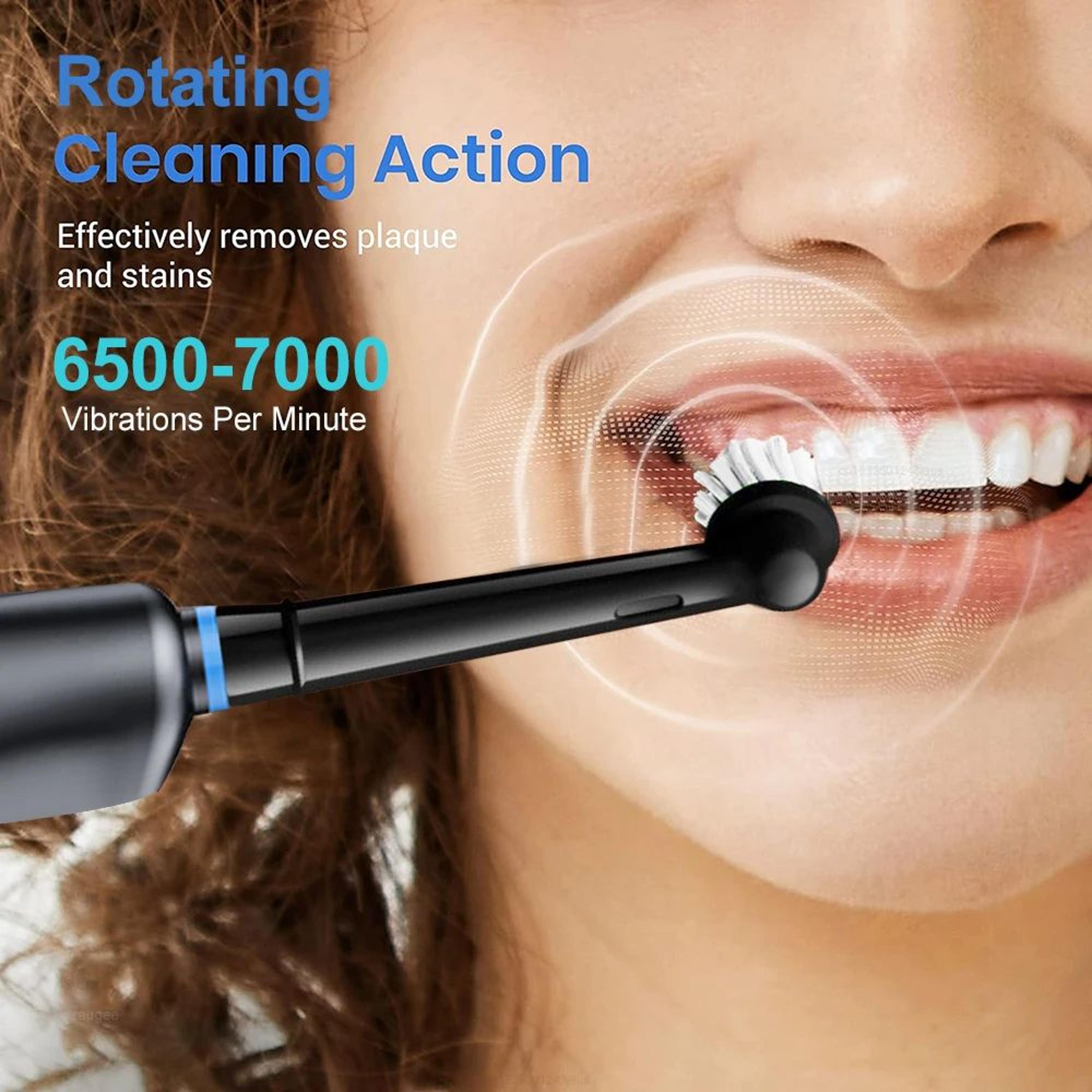 rechargeable rotary electric toothbrush for adults – 5 modes, 30-day battery, round brush head with 8 soft refills
