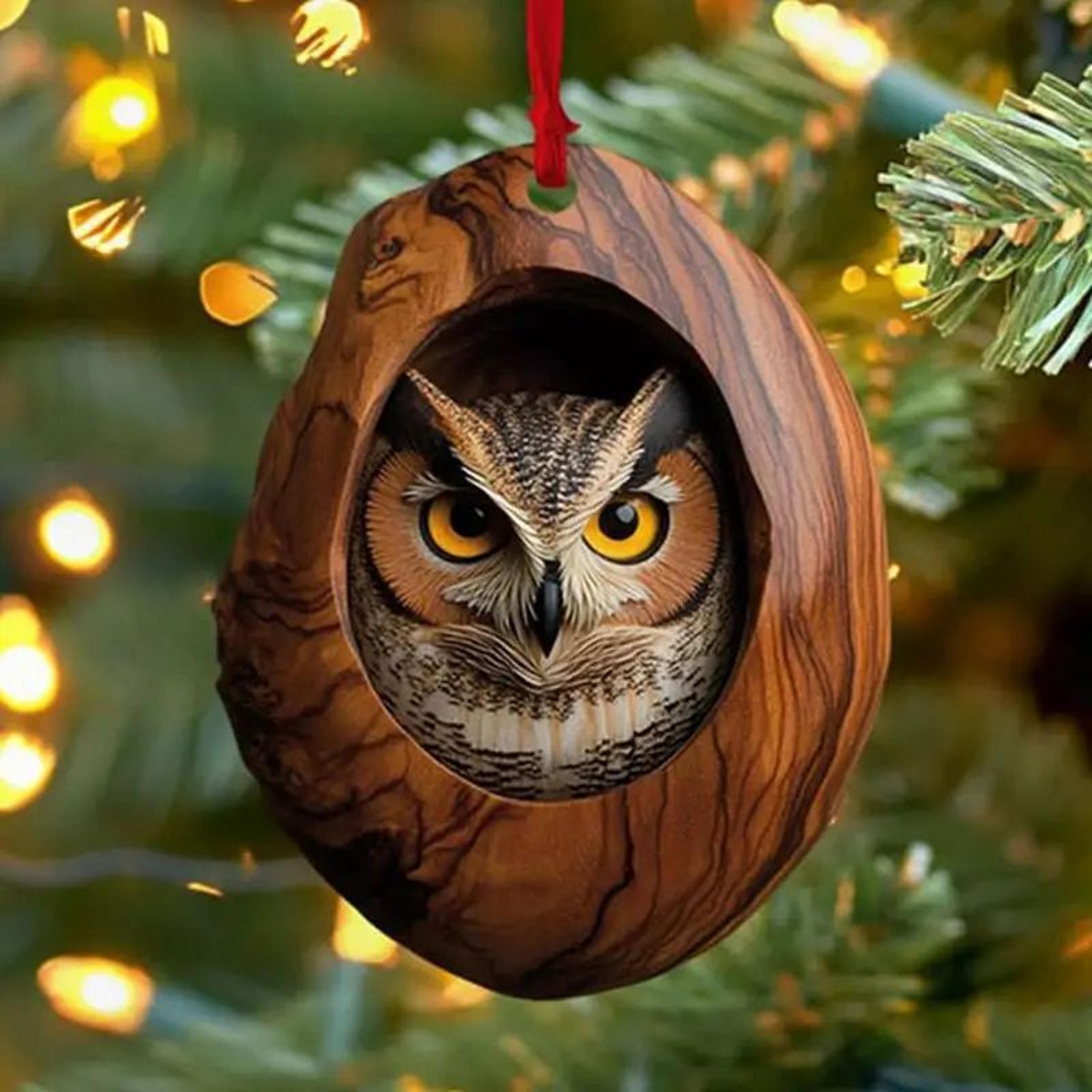 Animal Christmas Acrylic Ornaments 2D  Raccoon Owl Bunny Squirrel Bird Tree Hole Pendant Cute Xmas  3