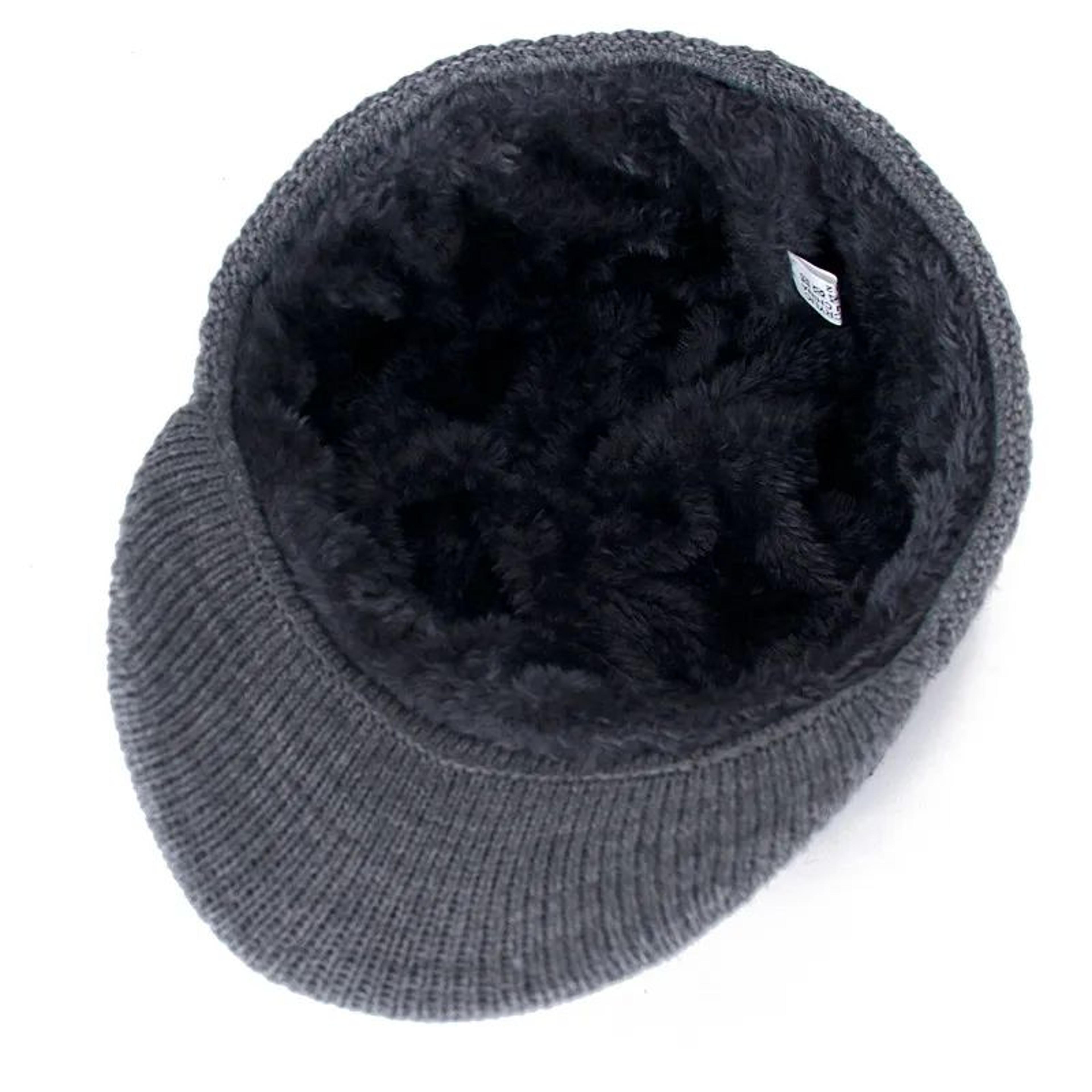Unisex Fur Lined Winter Beanie Hat With Brim Thick Knitted Warm Cap For Men And Women Cold Weather  4