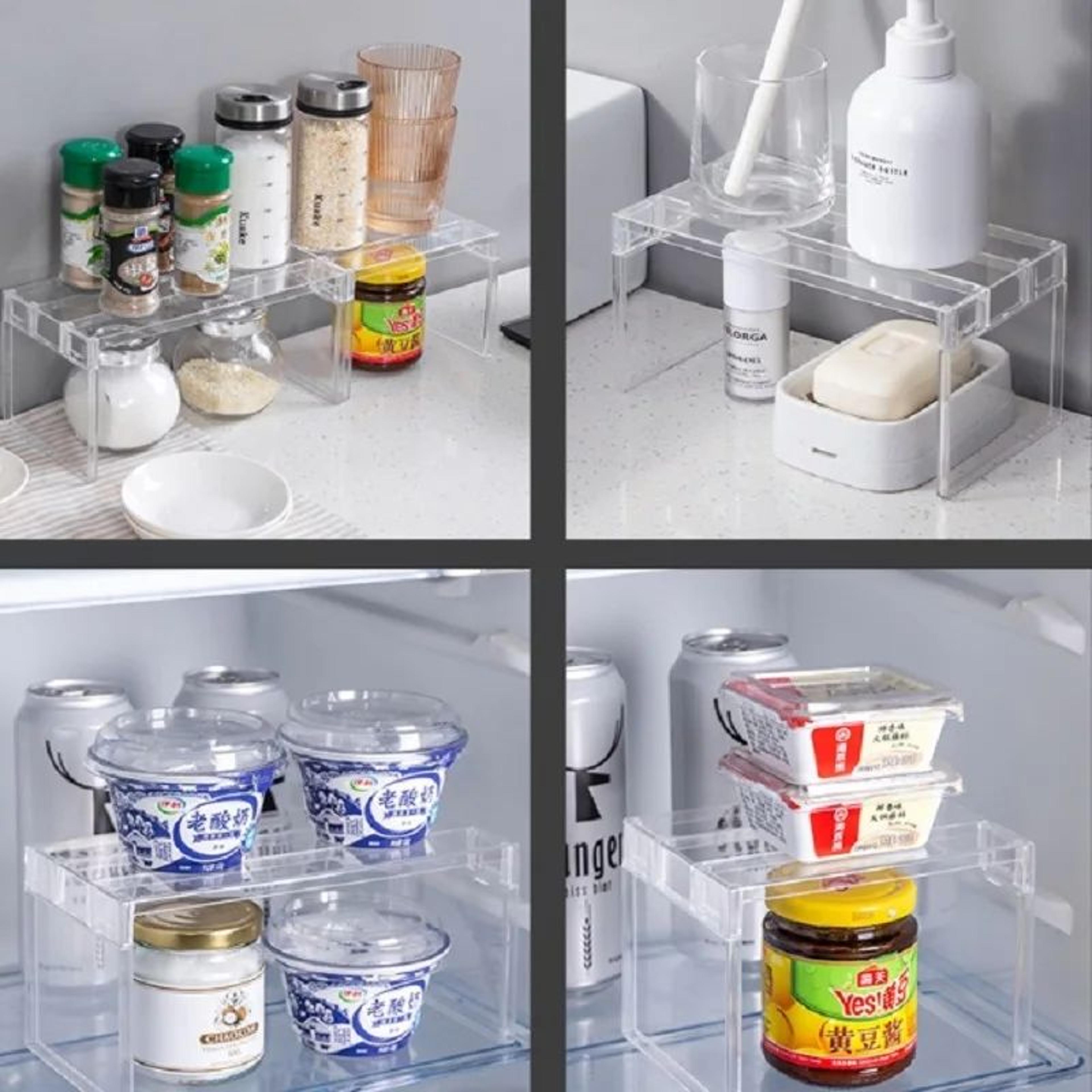 detachable transparent refrigerator storage rack | no-drill partition shelf organizer for kitchen fridge space saving