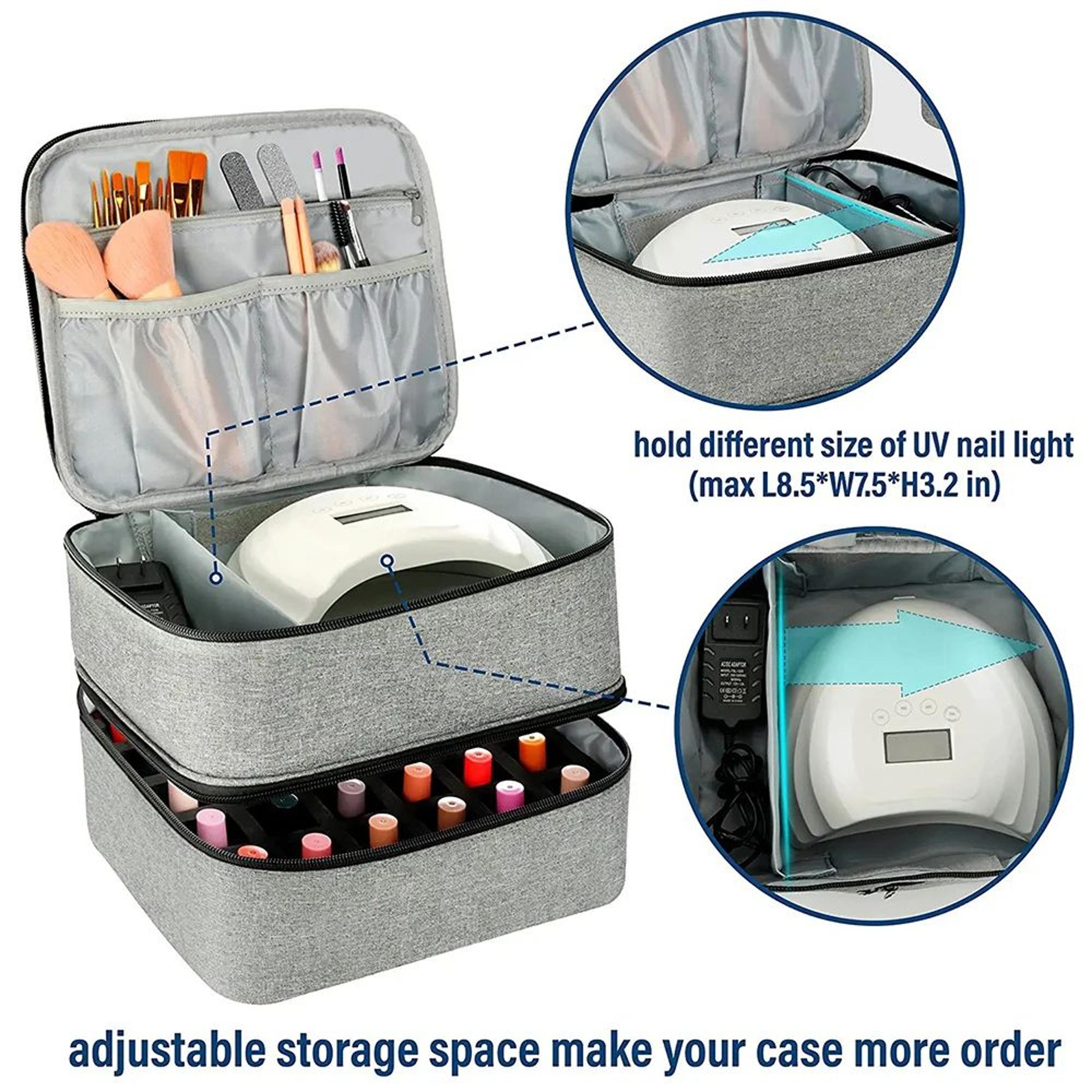 DoubleLayer Nail Polish Storage Bag 30 Compartments  Portable Nail Care Organizer Case For Essentia 3