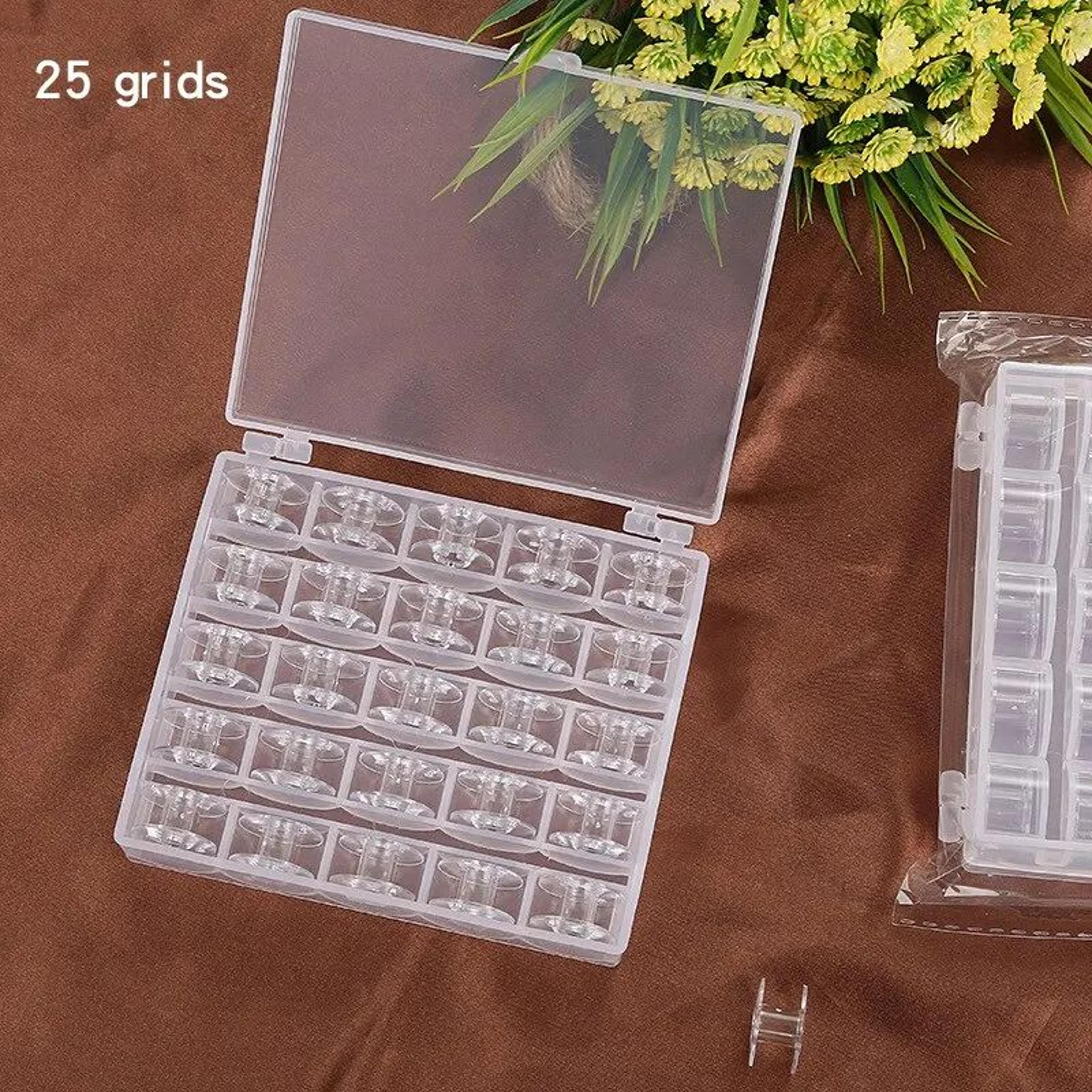 clear plastic sewing machine bobbins with storage box 25 pcs | bottom thread spool set for brother janome home sewing