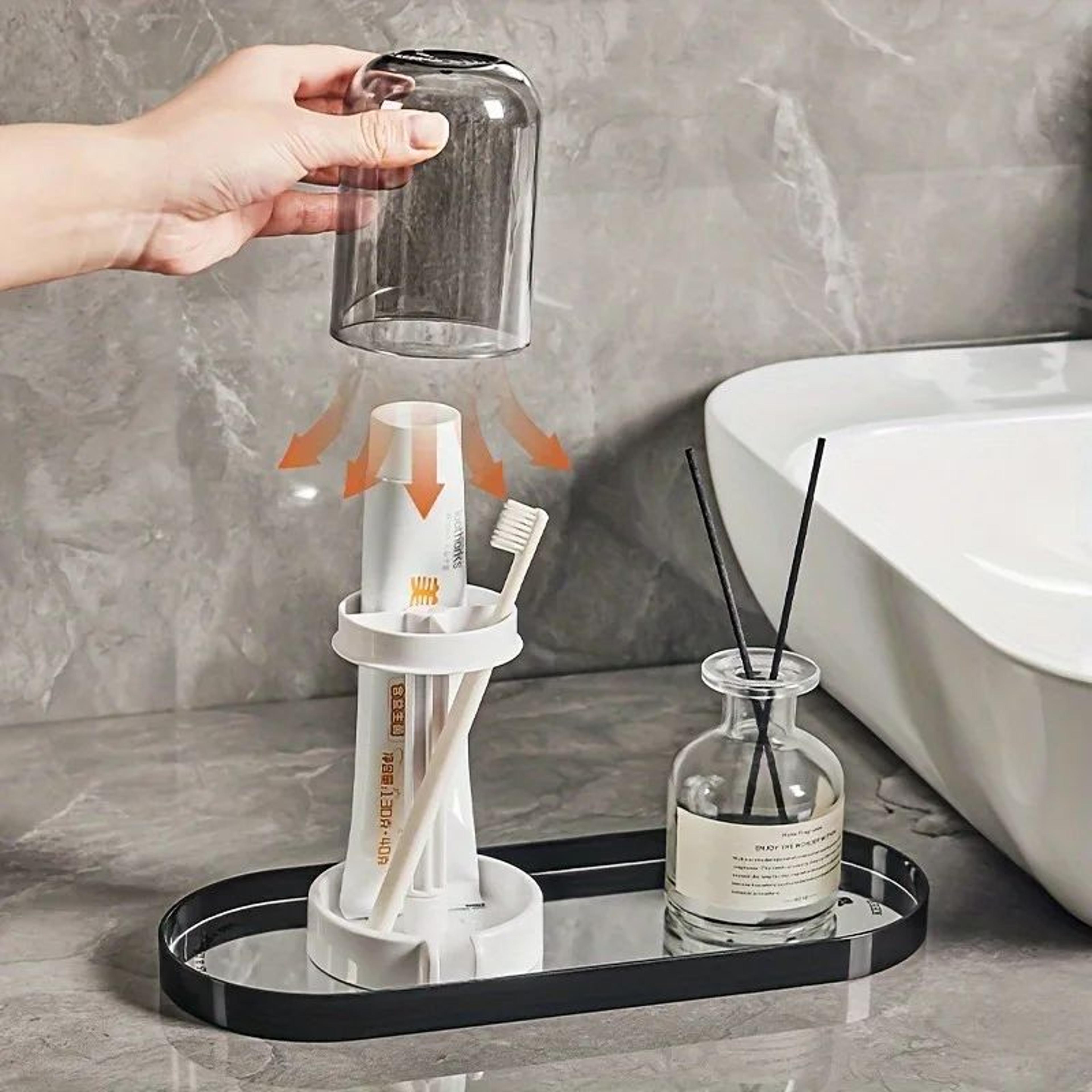 Multifunctional Toothbrush  Toothpaste Holder Set With Dustproof Cover  Bathroom Organizer With Dra 1