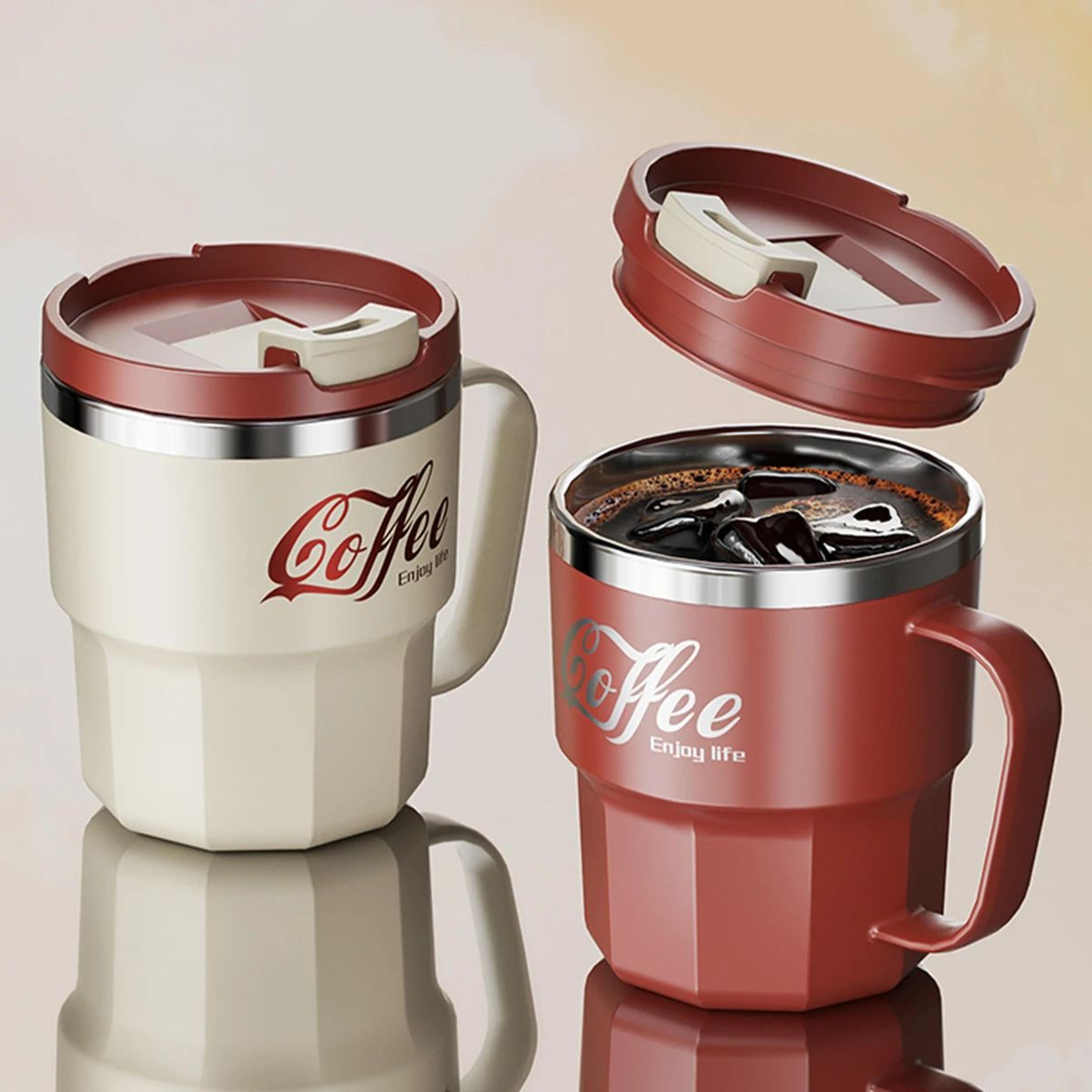 WORTHBUY 304 Stainless Steel Insulated Coffee Mug With Lid  Handle  Double Wall Reusable Travel Cup 1