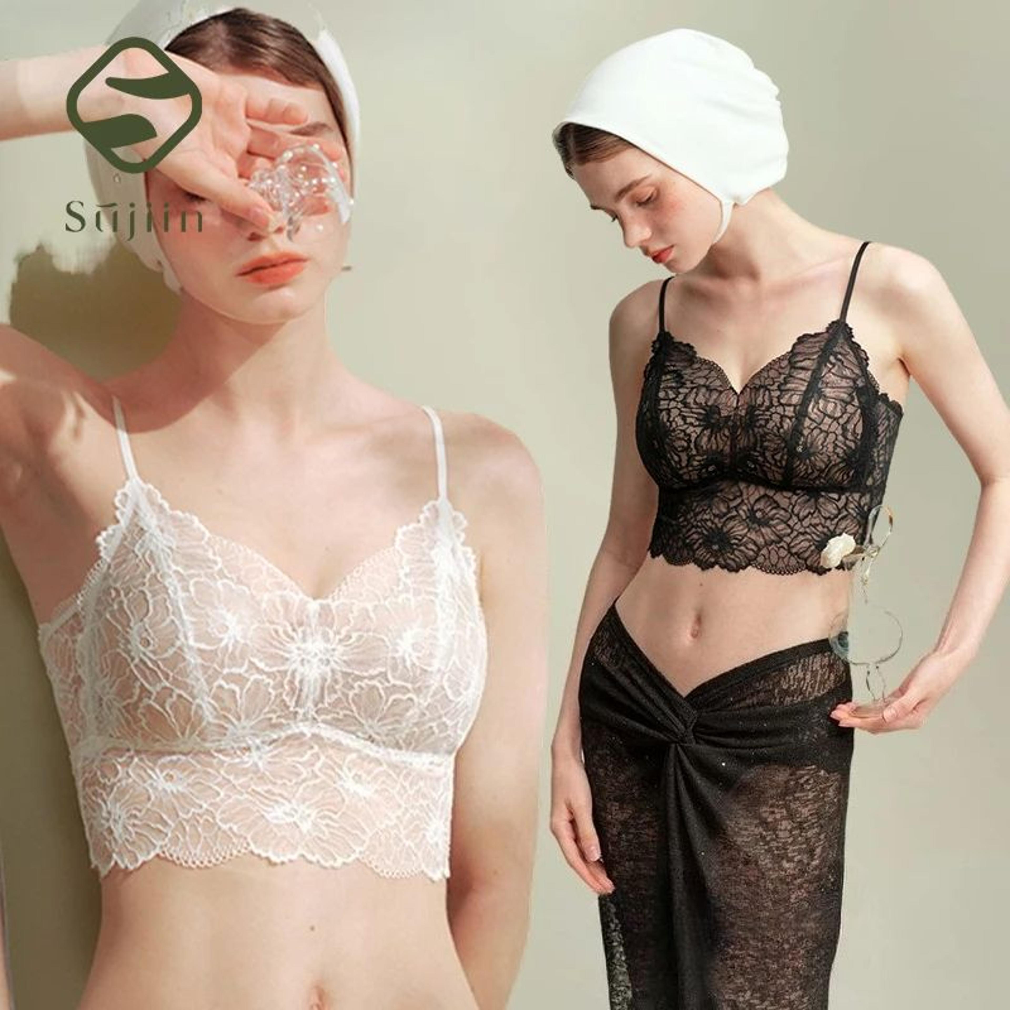 SUJIIN Seamless Lace Wireless Tank Bra  OnePiece Supportive Cami Bralette MX370 5
