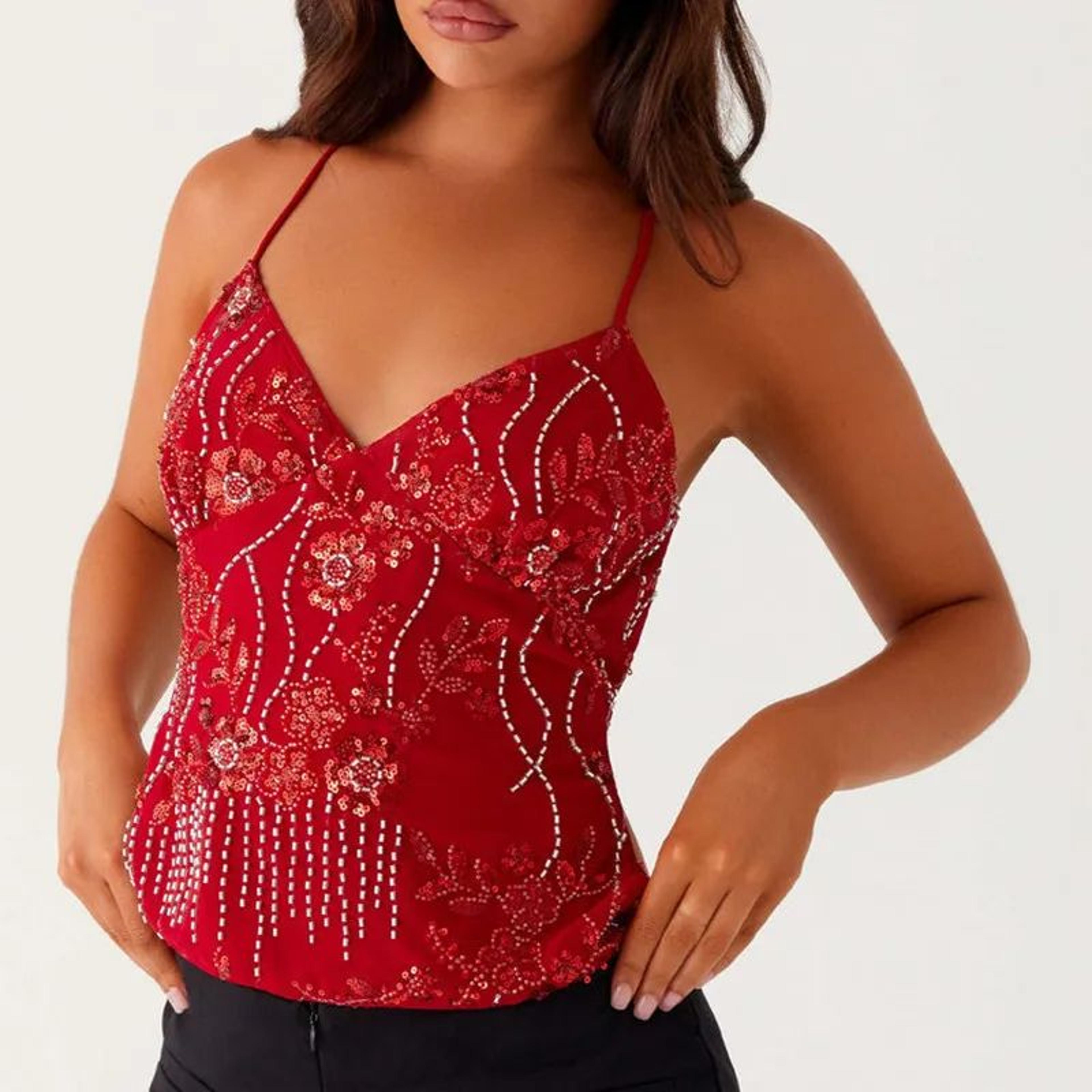 y2k sequin pearl halter crop top – glitter rhinestone v-neck summer camisole