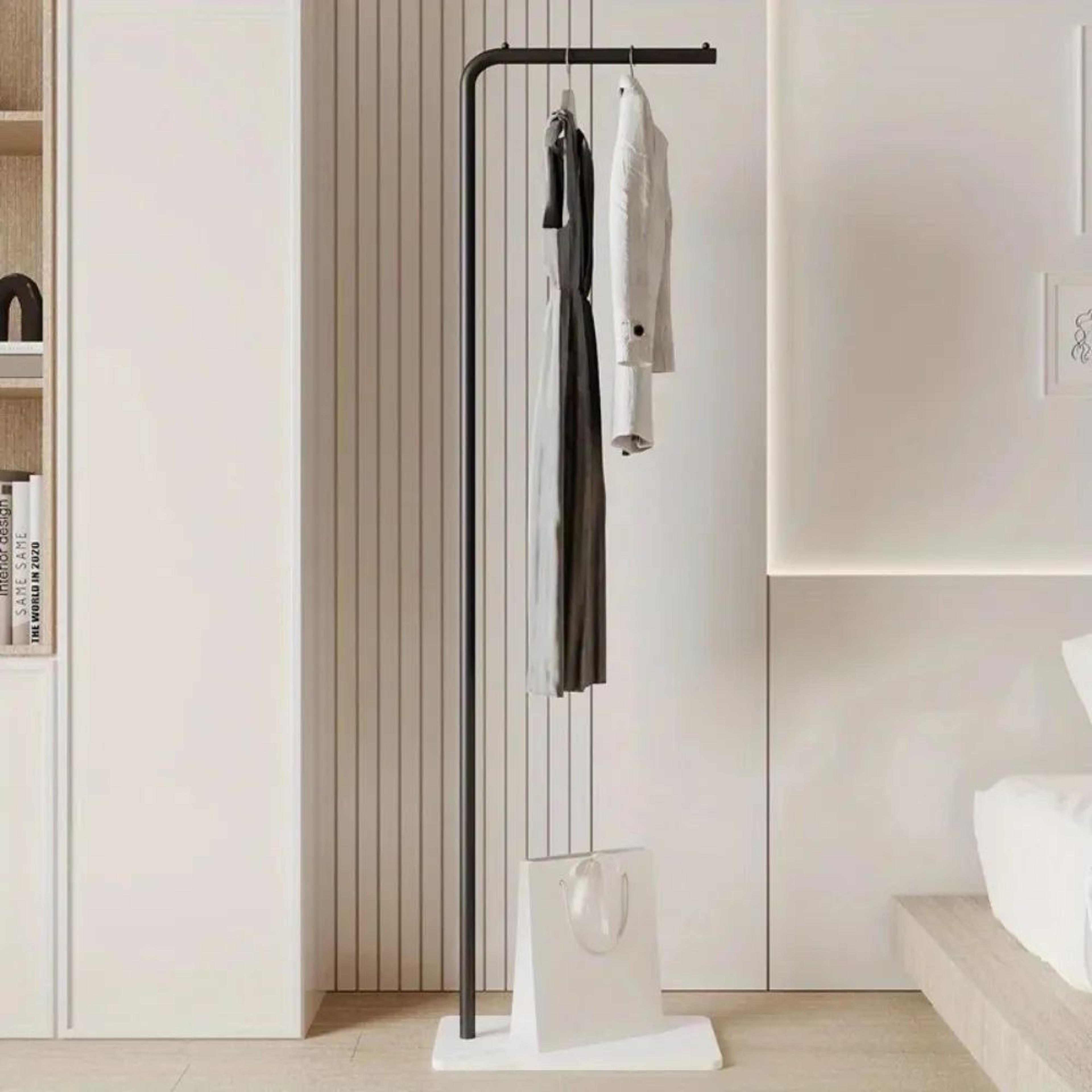 luxestand modern single rod coat rack – floor standing metal clothing & hat storage shelf