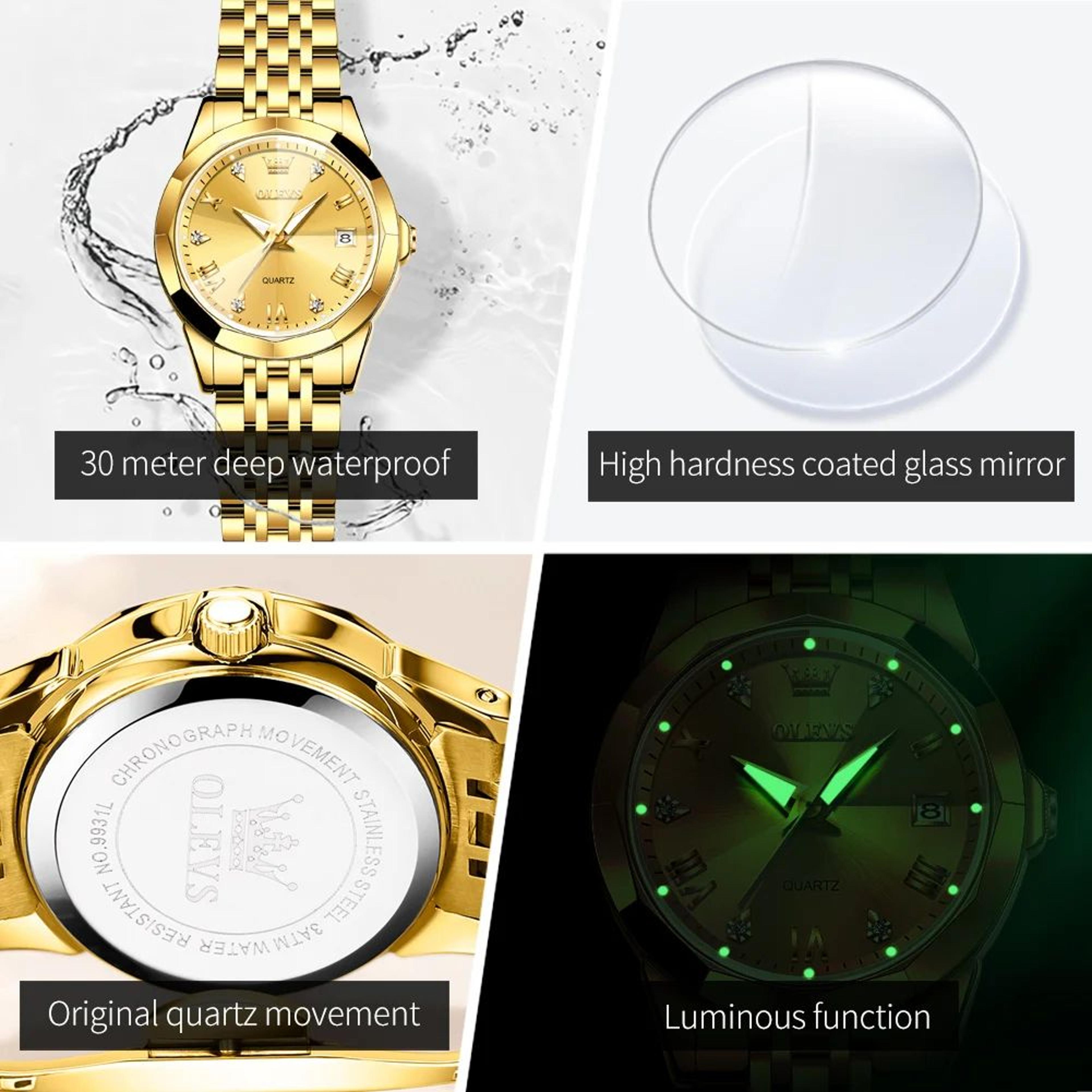 OLEVS Elegant Golden Womens Quartz Watch  Waterproof Stainless Steel Luxury Ladies Wristwatch 1