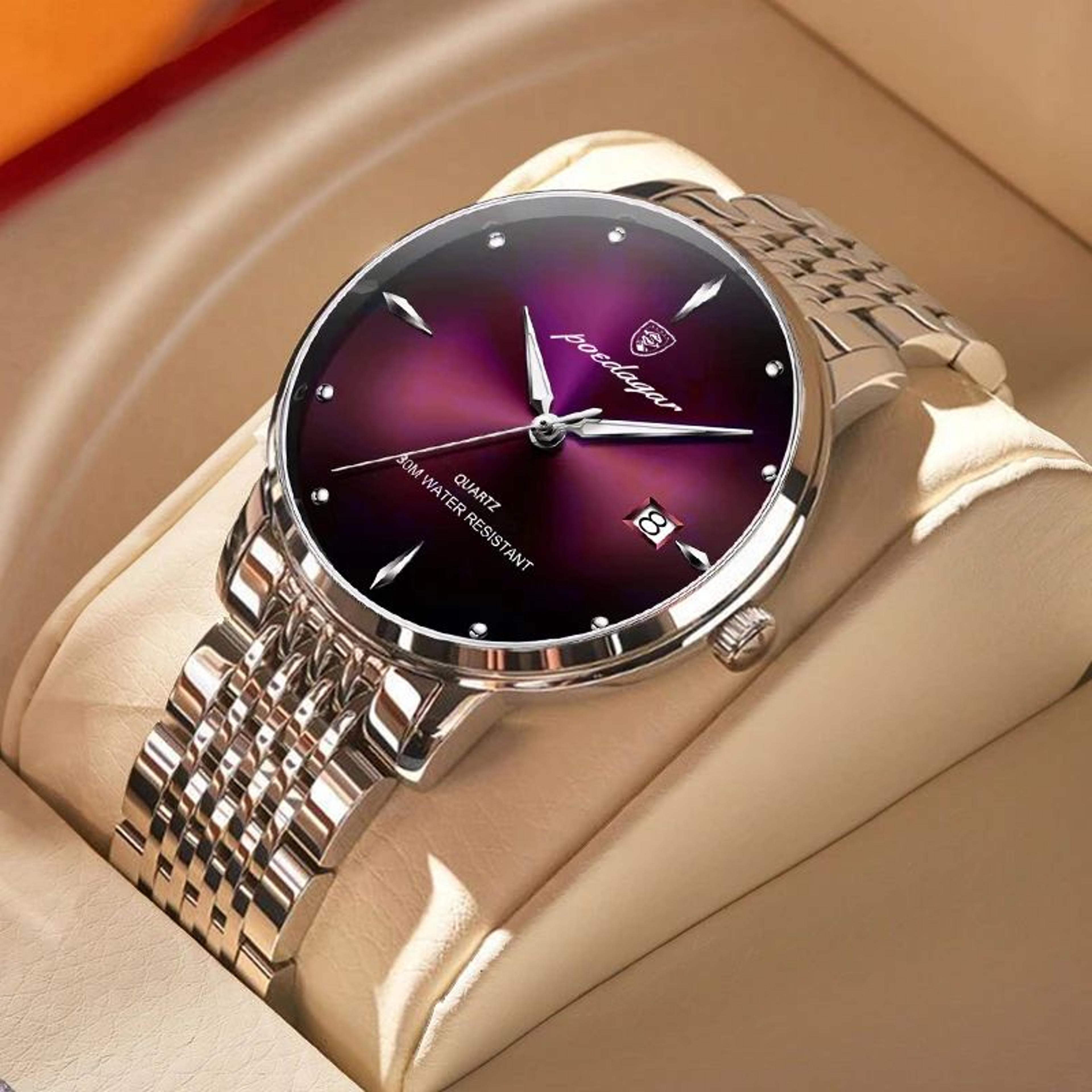 POEDAGAR Smart Casual Waterproof Stainless Steel Mens Quartz Watch 5