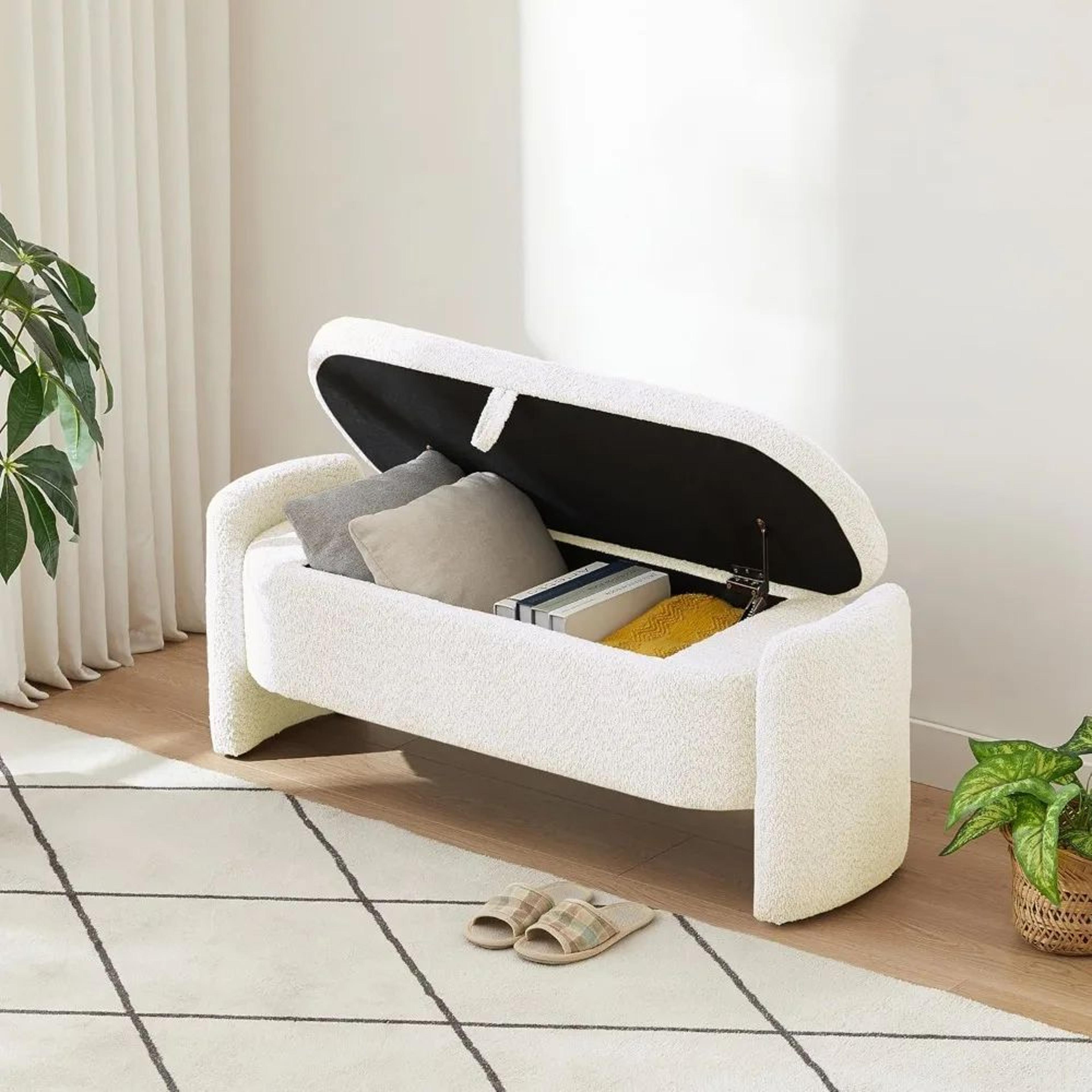 Modern Lamb Fleece Storage Ottoman Bench  47in Upholstered Bedroom  Living Room Storage Seat 5