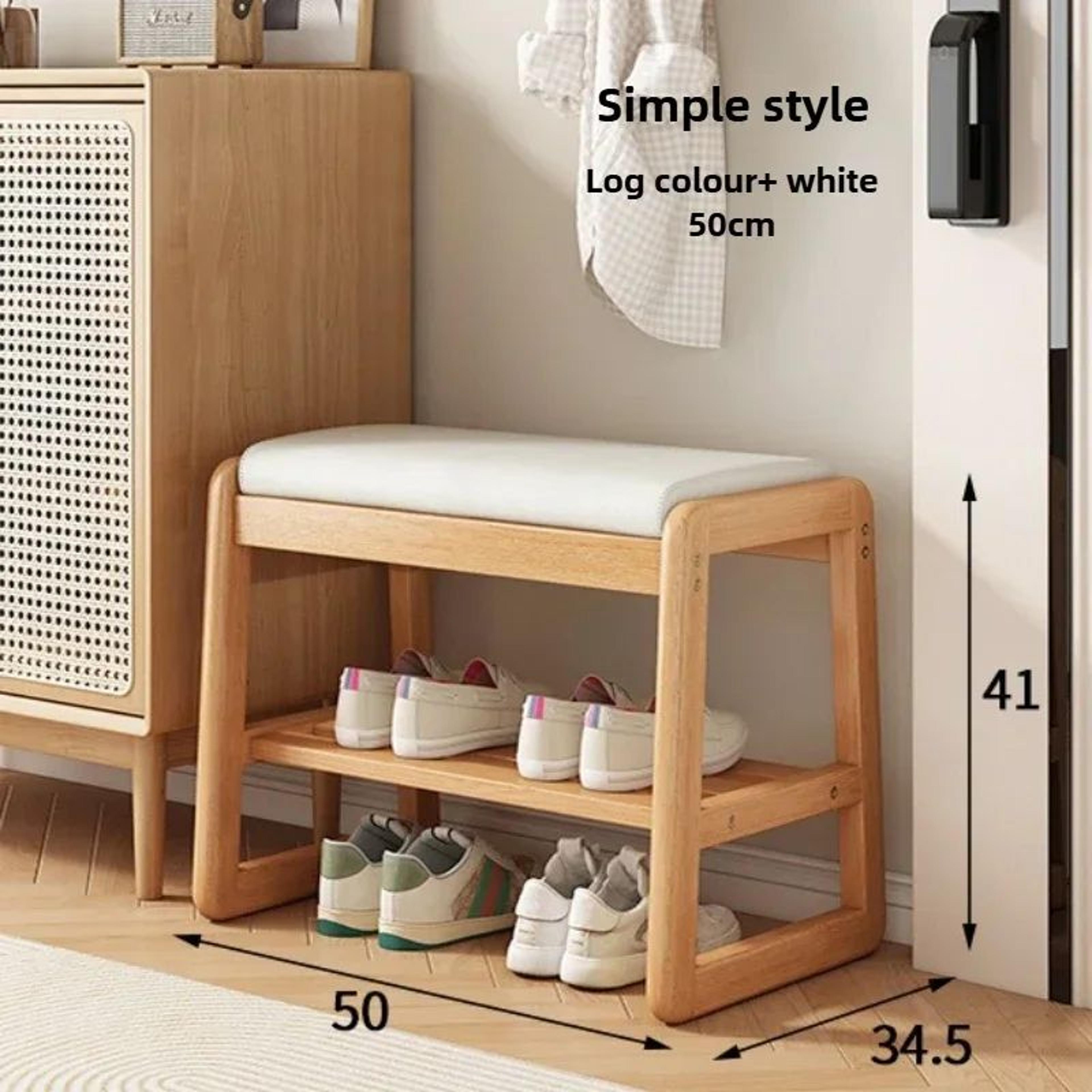Teng Solid Wood Woven Shoe Bench  MultiLayer Entryway Shoe Changing Stool With Storage 6