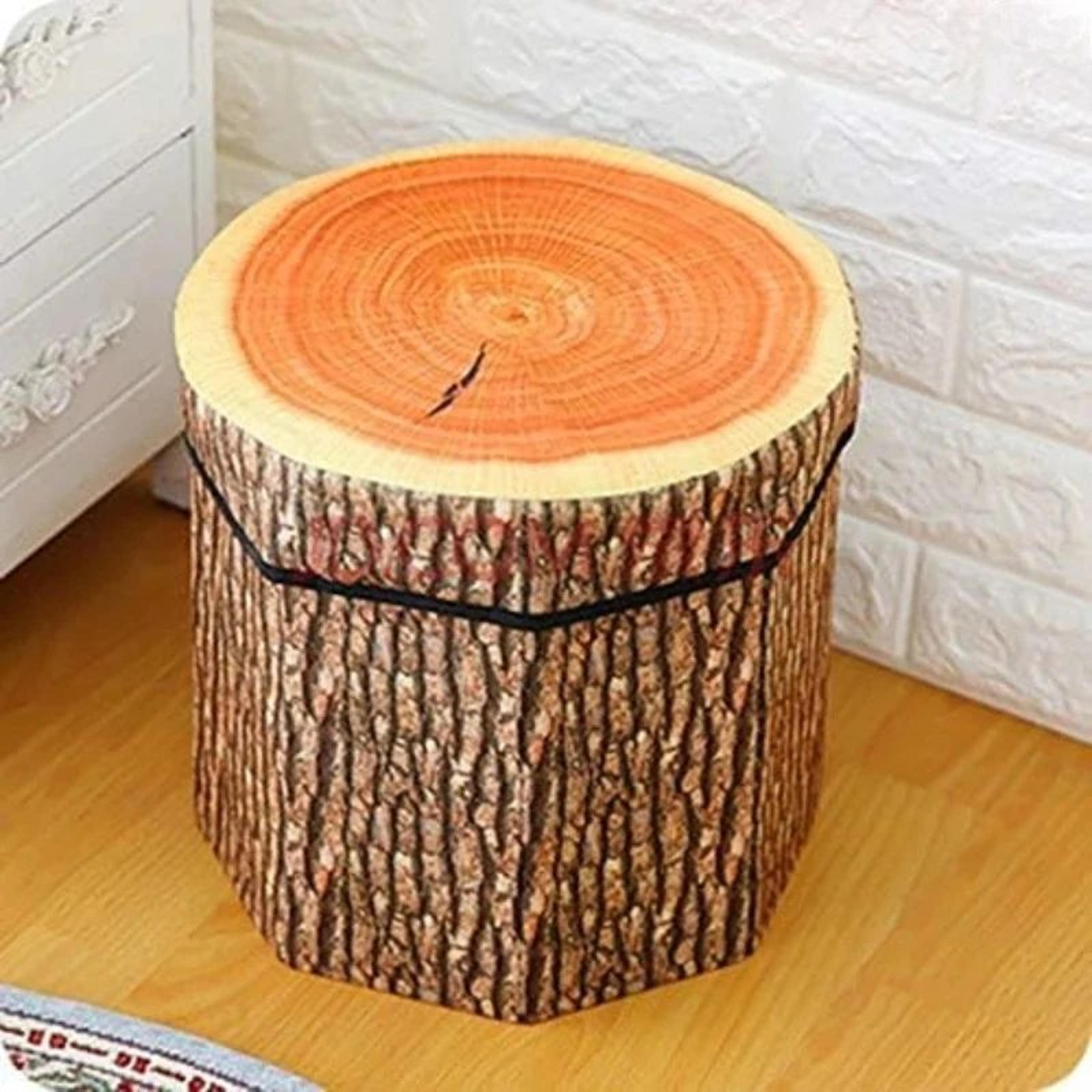 Rustic Tree Stump Folding Storage Ottoman  Collapsible Footrest Seat With Hidden Storage 1