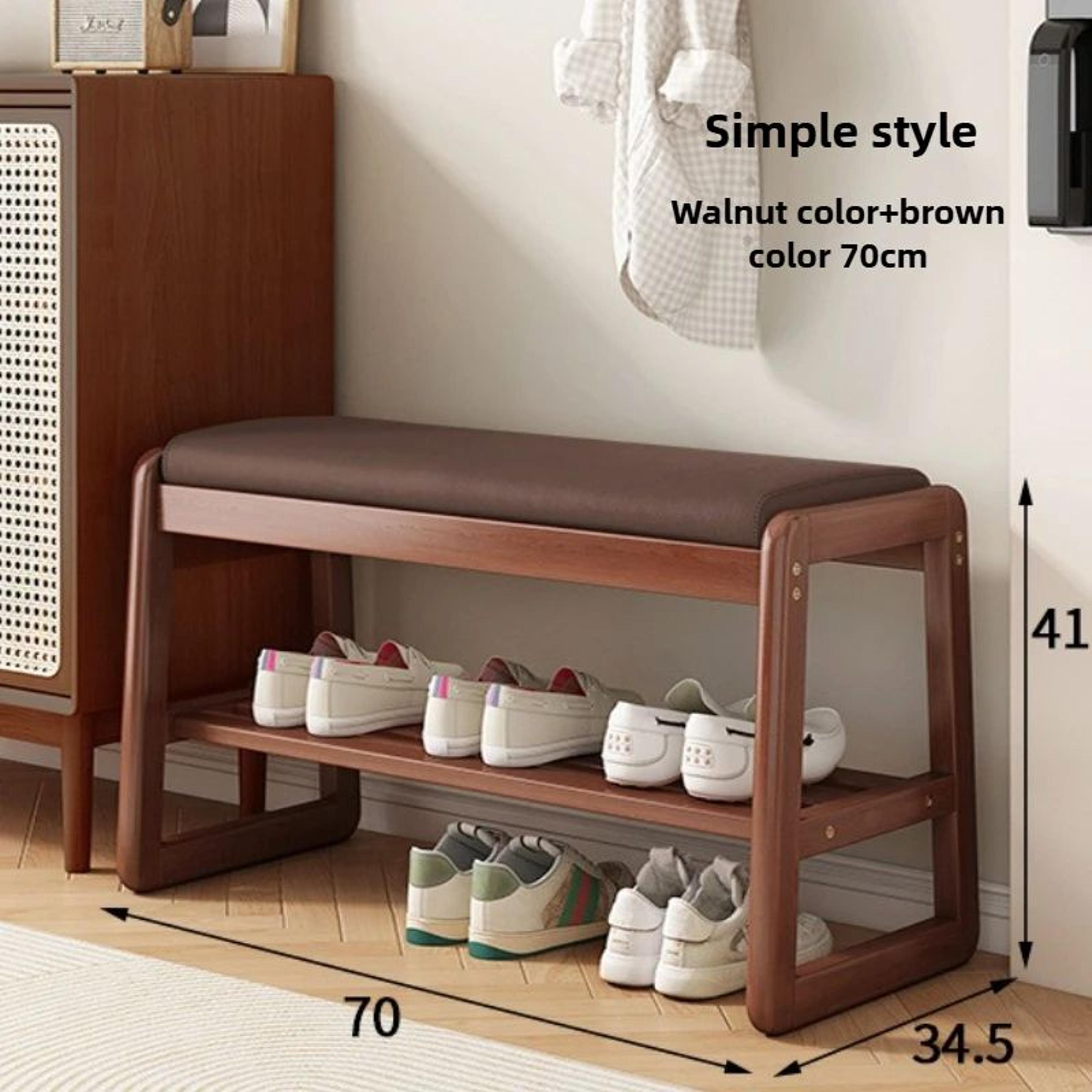 Rattan Woven Shoe Bench With Solid Wood Frame  Entryway MultiLayer Storage Stool 22