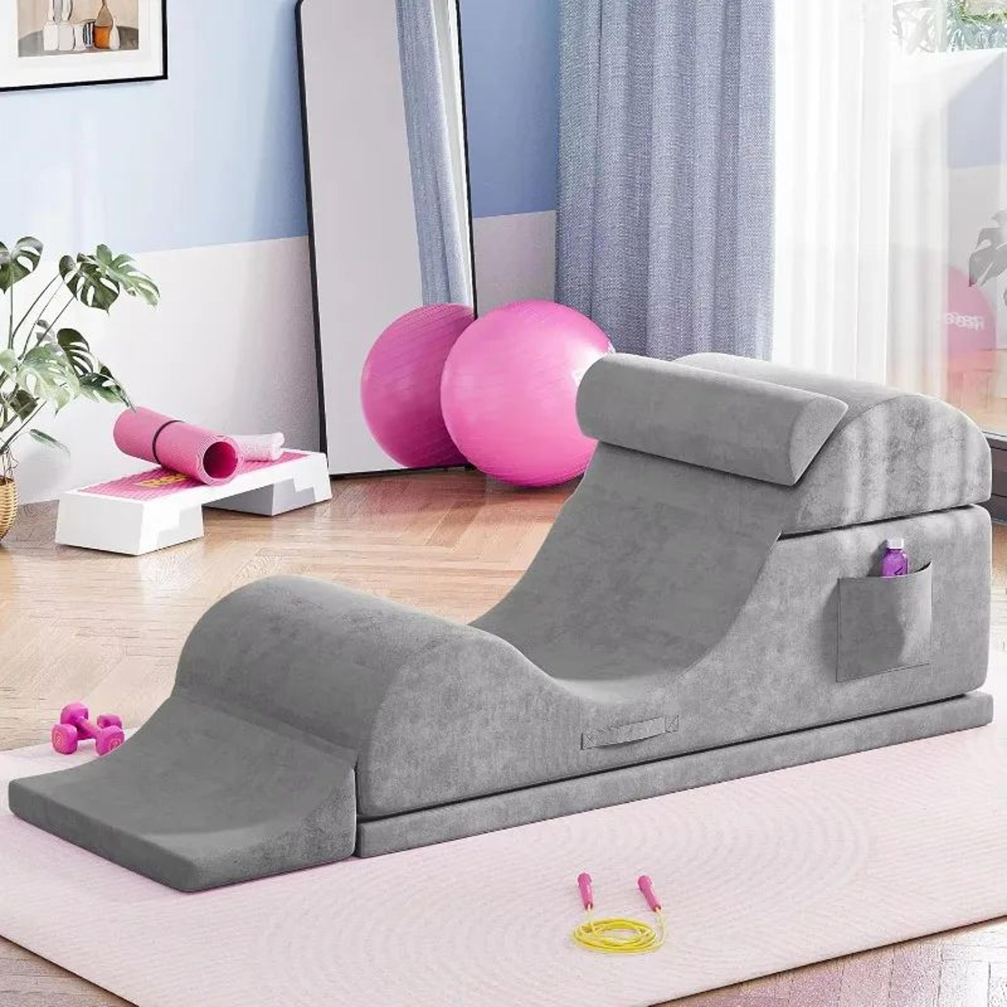 FlexLounge Convertible Yoga Chair  Ergonomic Foam Floor Seat With Waist Pillow  Side Pouch 4