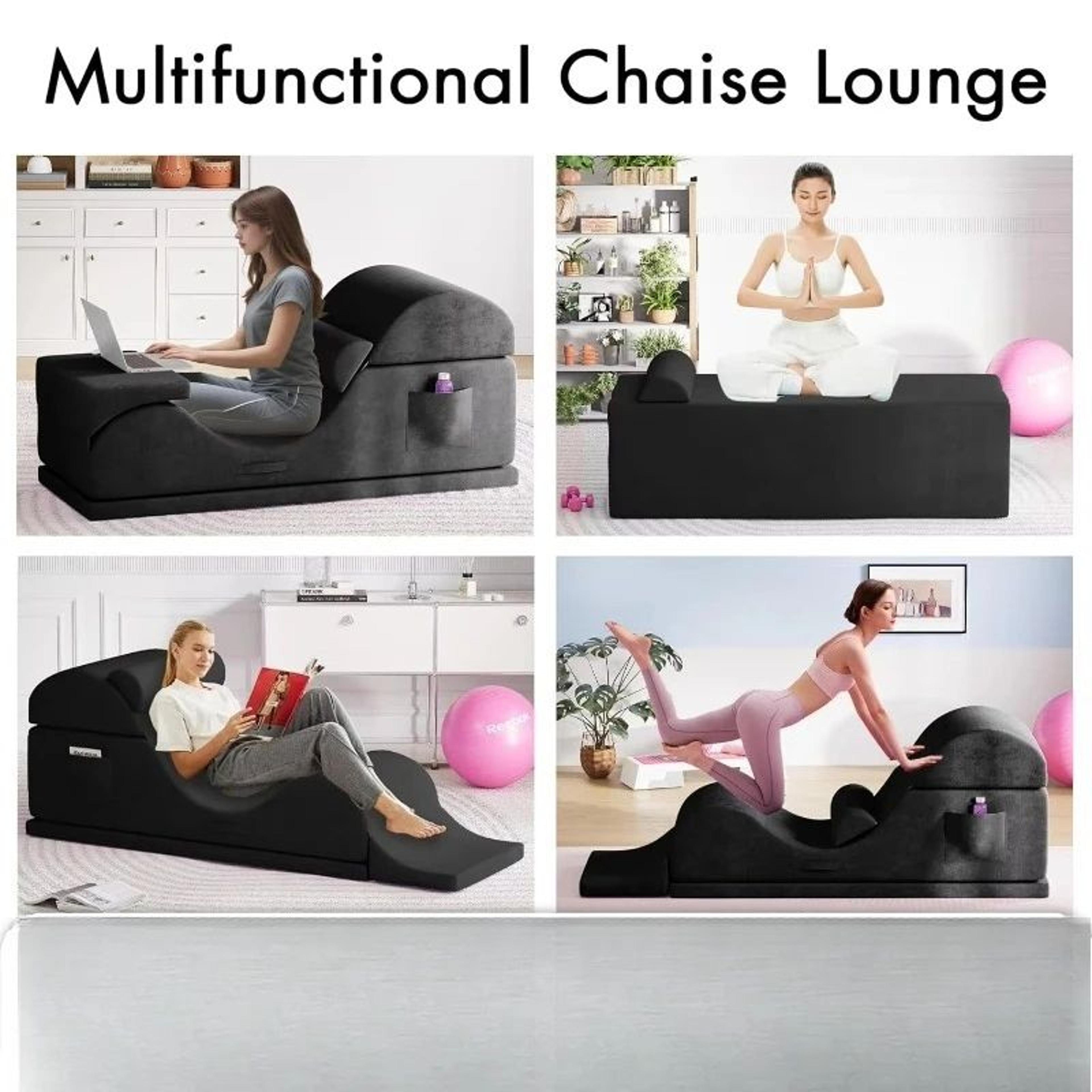 FlexLounge Convertible Yoga Chair  Ergonomic Foam Floor Seat With Waist Pillow  Side Pouch 5