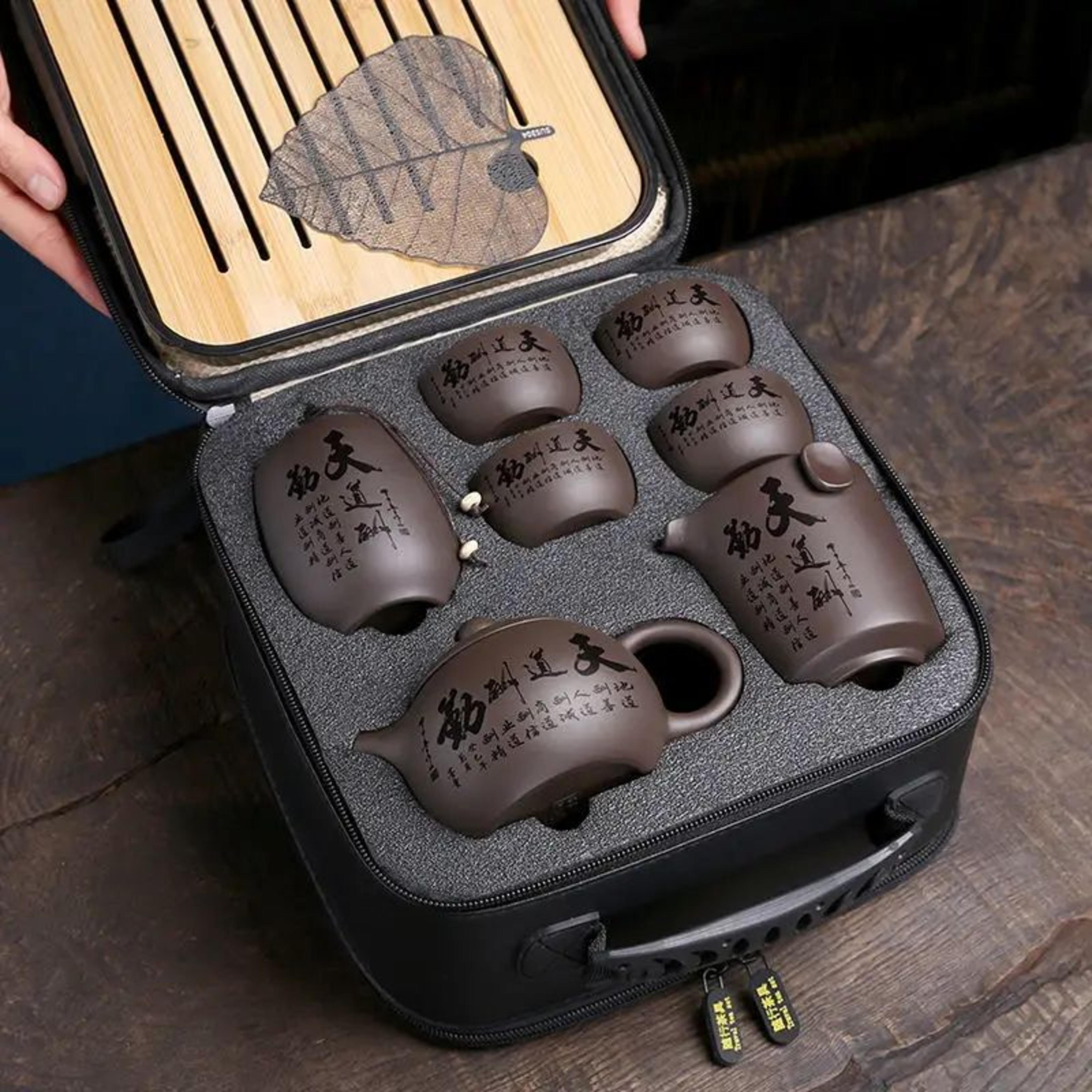 portable ceramic kung fu tea set with travel bag – traditional chinese gaiwan tea ceremony set